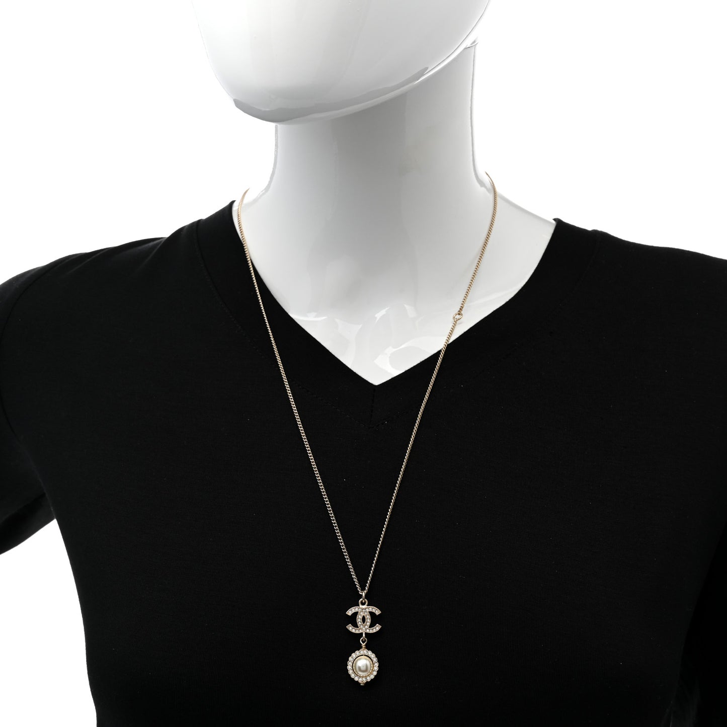 Pearl Crystal CC Pendant Necklace Gold