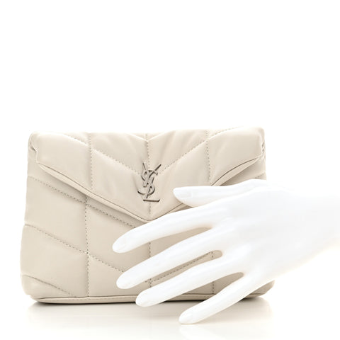 Lambskin Monogram Loulou Puffer Pouch Clutch Crema Soft