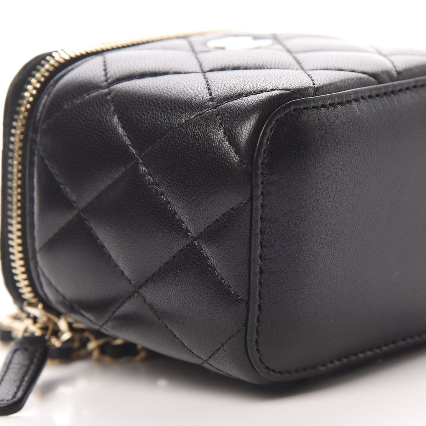 Lambskin Quilted Mini Vanity Case With Chain Black