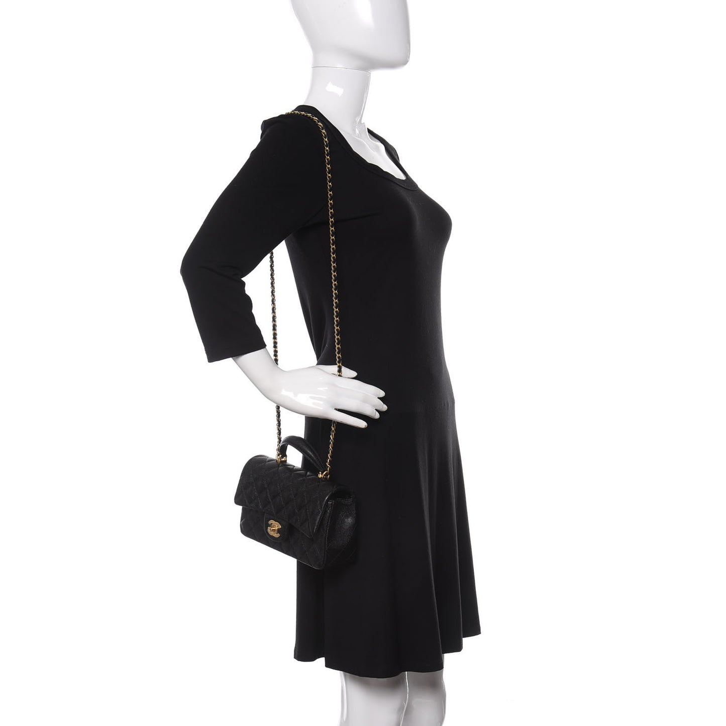 Caviar Quilted Mini Top Handle Rectangular Flap Black