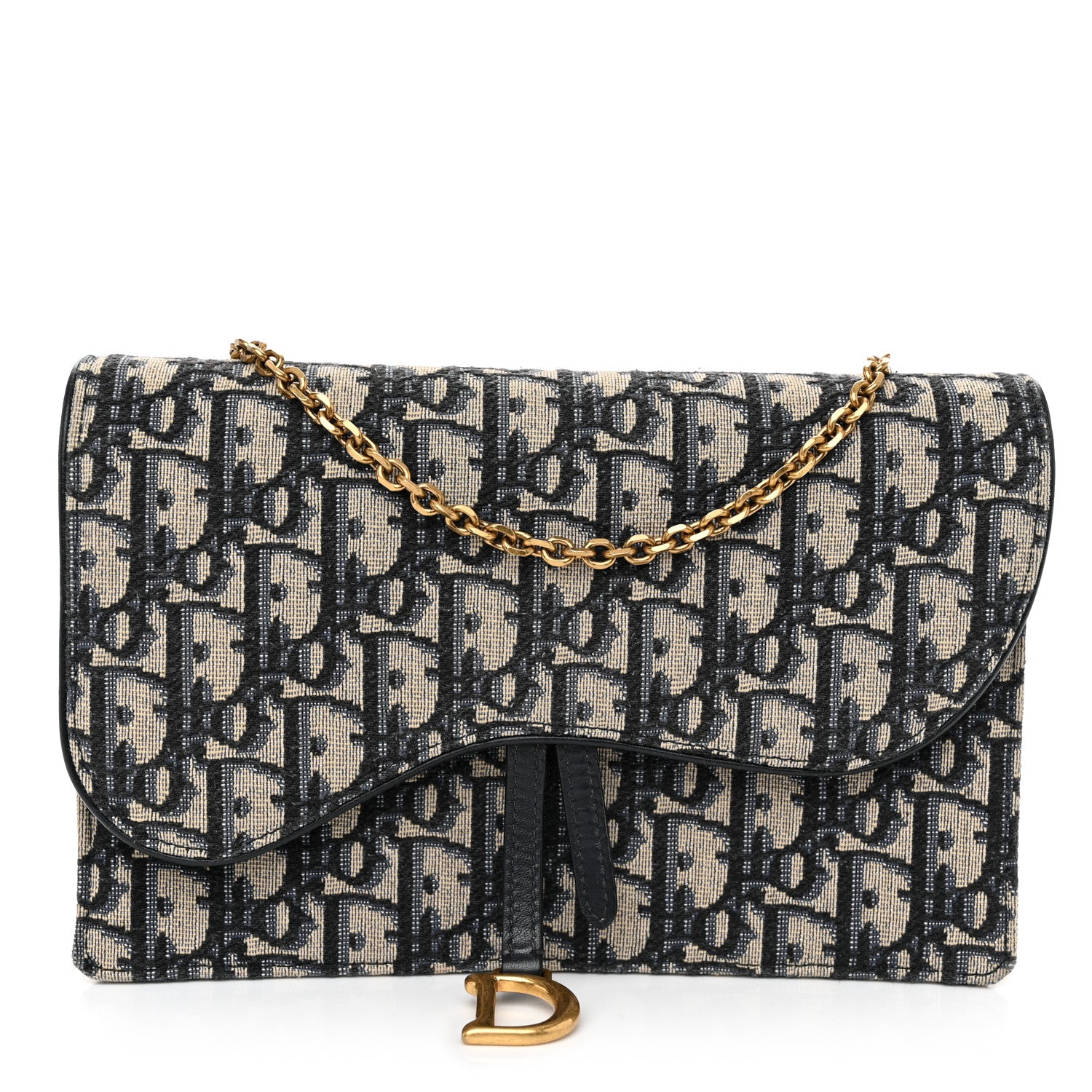 Christian Dior Oblique Saddle Chain Pouch Blue 1 of 10
