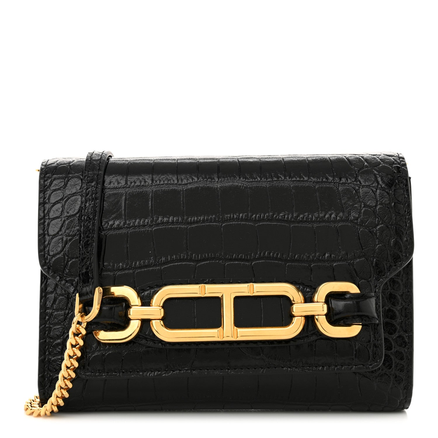 Tom Ford Calfskin Crocodile Embossed Mini Whitney Shoulder Bag Black 1 of 11