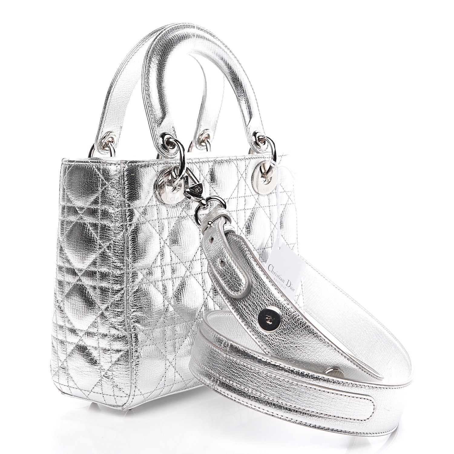 Christian Dior Metallic Grained Calfskin Cannage My ABCDior Lady Dior Silver 2 of 9