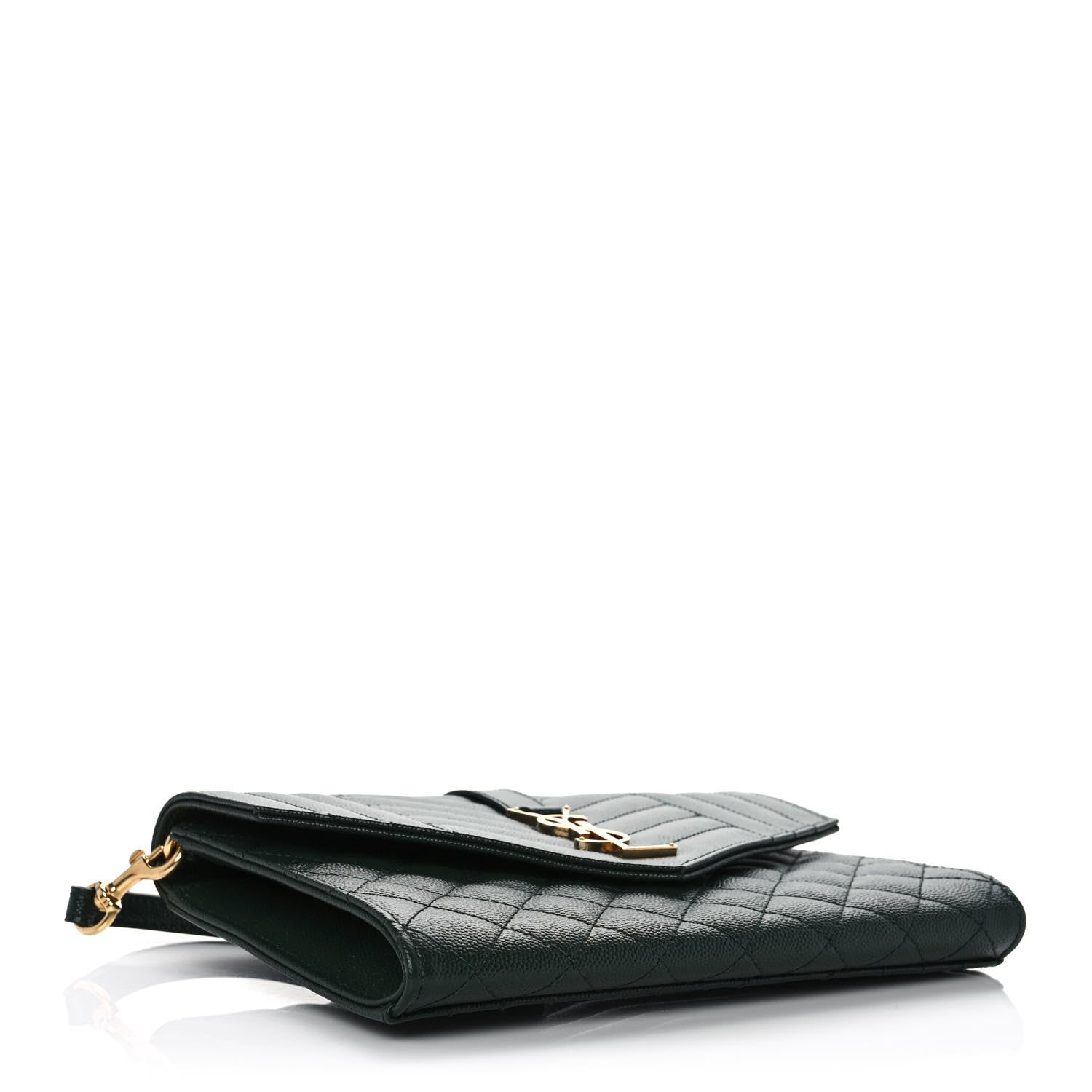 Saint Laurent Grain De Poudre Textured Mixed Matelasse Triquilt Monogram Clutch Vert Fonce 3 of 10
