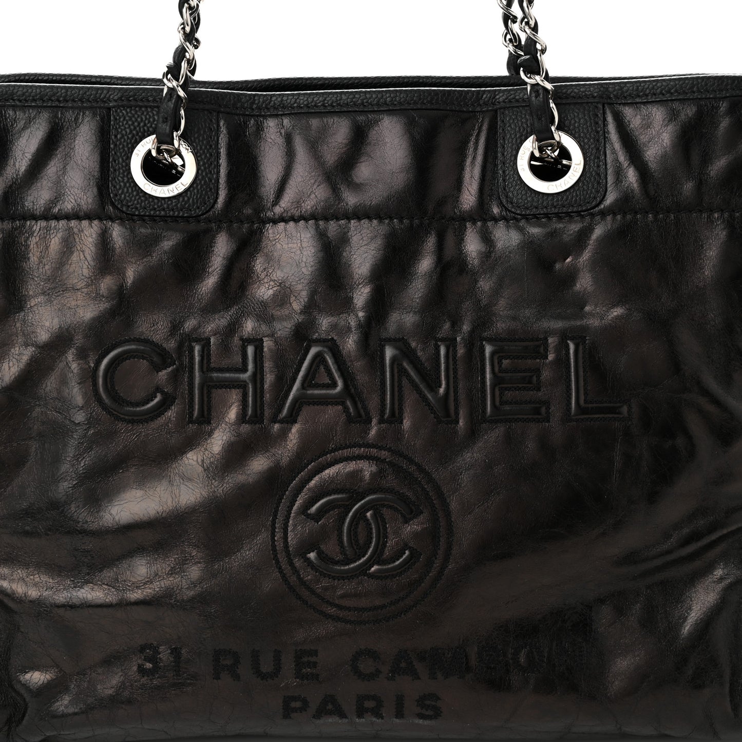 Glazed Calfskin Small Deauville Tote Black
