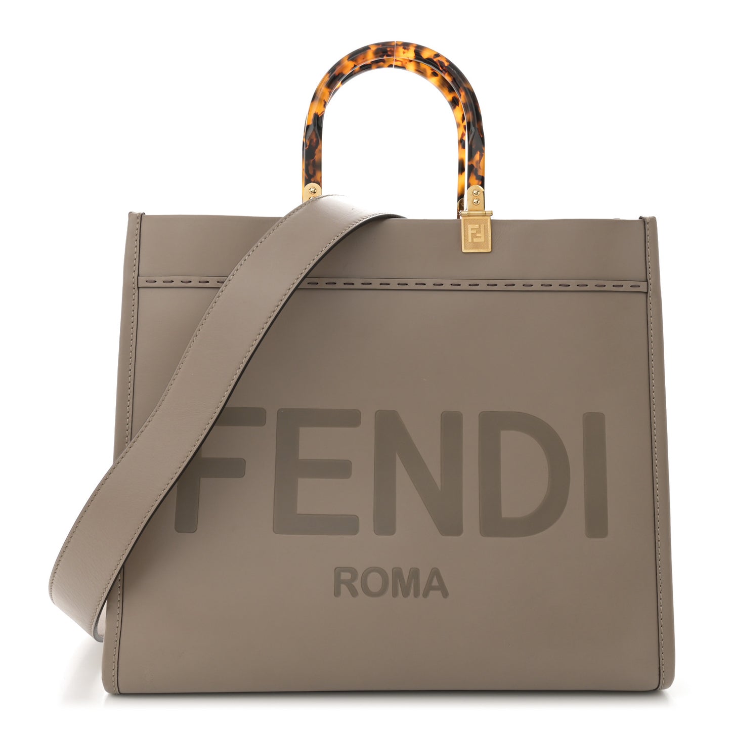 Vitello King Plexiglass Logo Embossed Medium Fendi Sunshine Shopper Tote Tortora