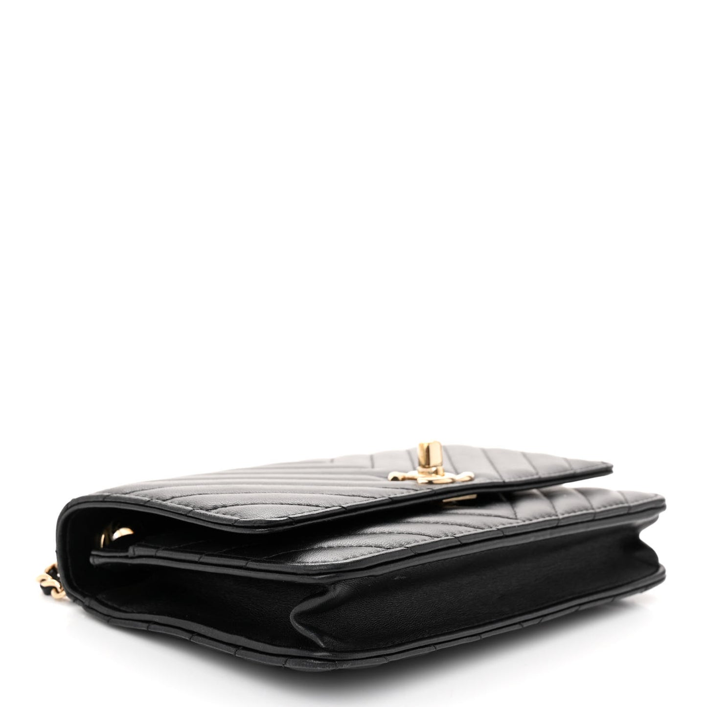 Lambskin Chevron Quilted Trendy CC Wallet On Chain WOC Black