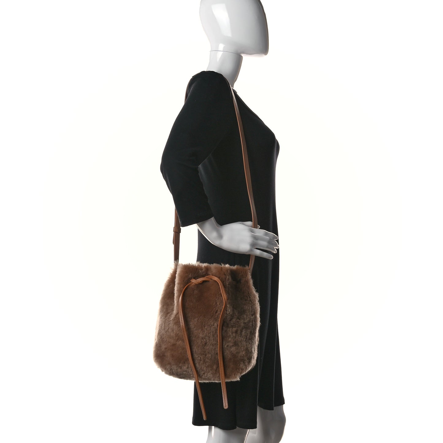 Shearling Mini Bucket Bag Camel