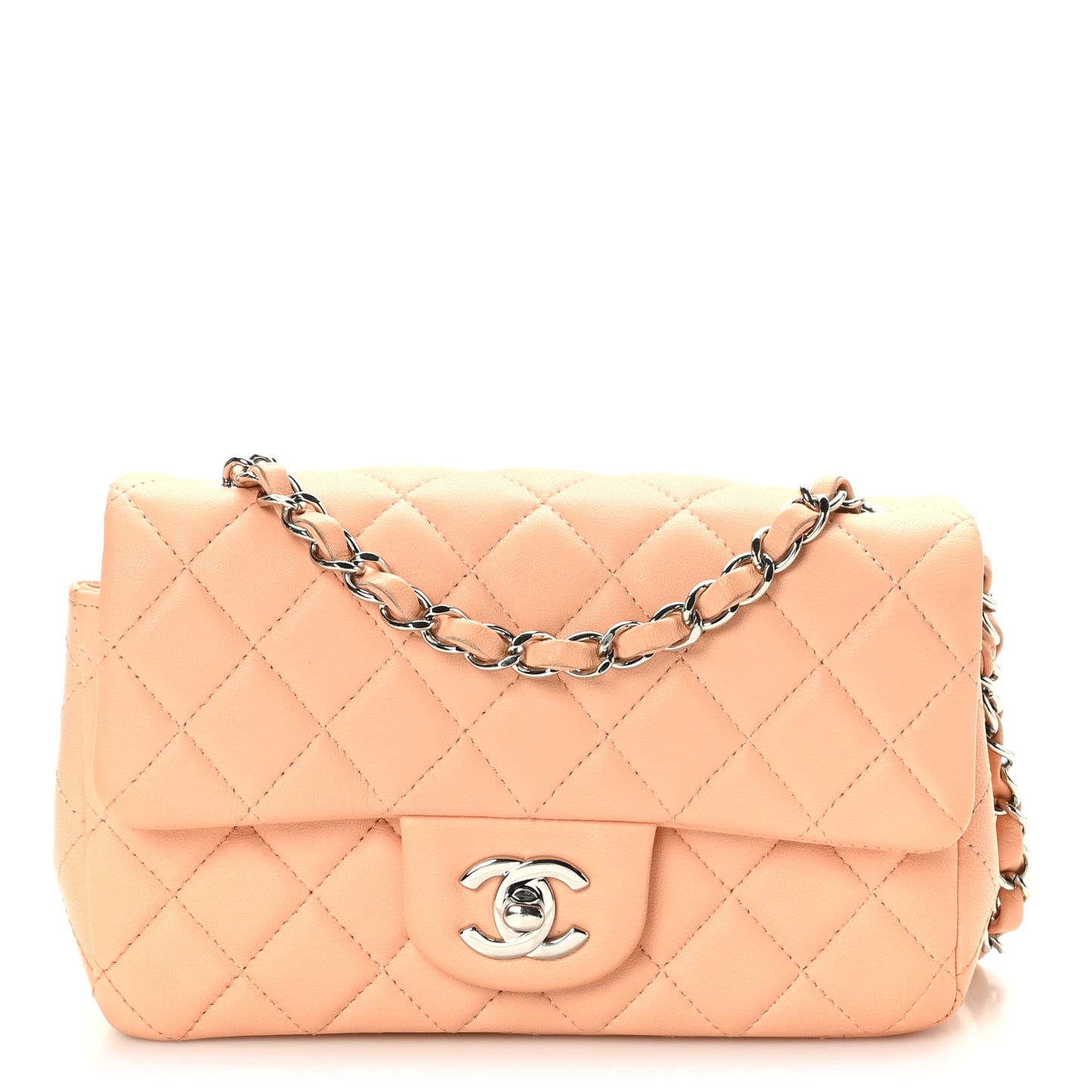 Lambskin Quilted Mini Rectangular Flap Light Pink