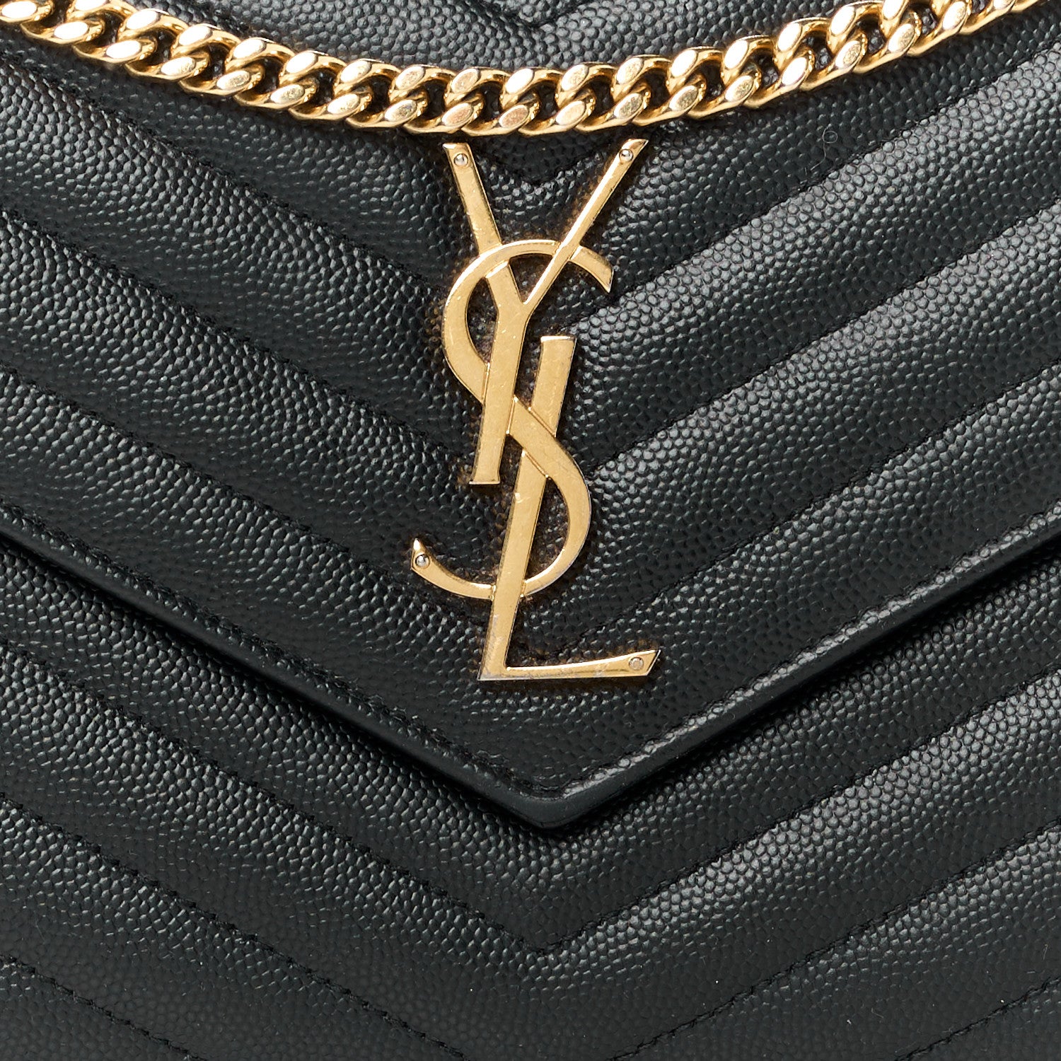 Saint Laurent Grain De Poudre Matelasse Chevron Monogram Chain Wallet Black 8 of 10