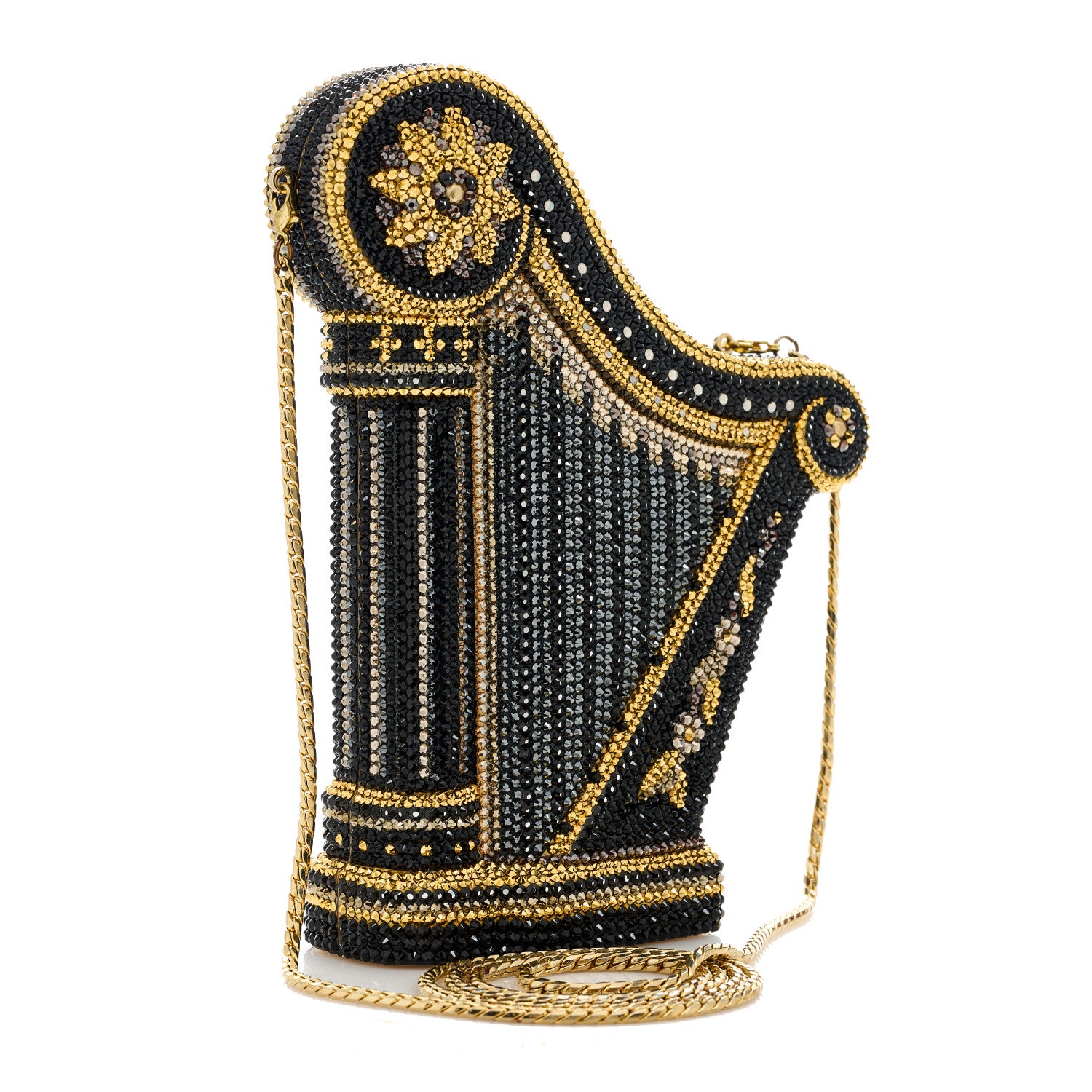 Judith Leiber Swarovski Crystal Carnegie Hall Harp Minaudiere Clutch Gold Multicolor 3 of 12