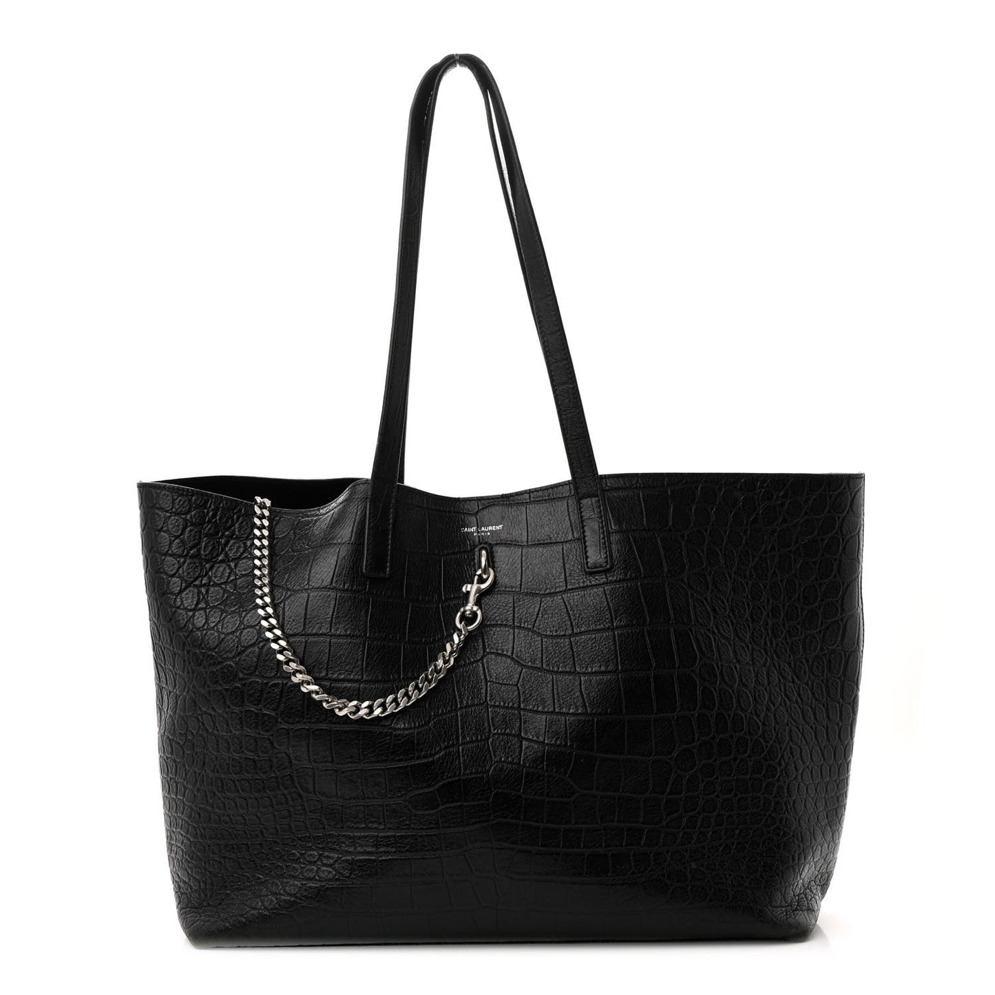 Calfskin Crocodile Embossed Shopping Tote Black