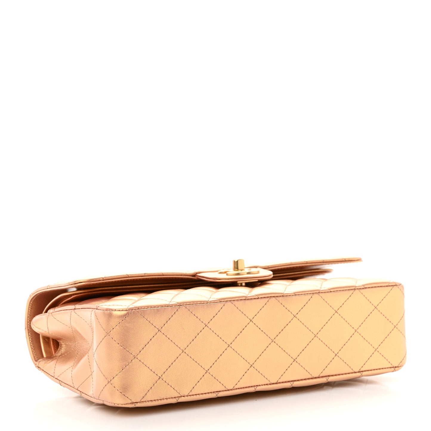 Metallic Lambskin Quilted Medium Double Flap Golden