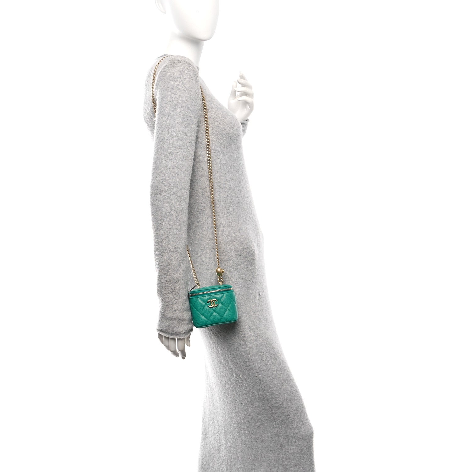 Chanel Caviar Quilted Sweetheart Mini Vanity Case Green 2 of 11