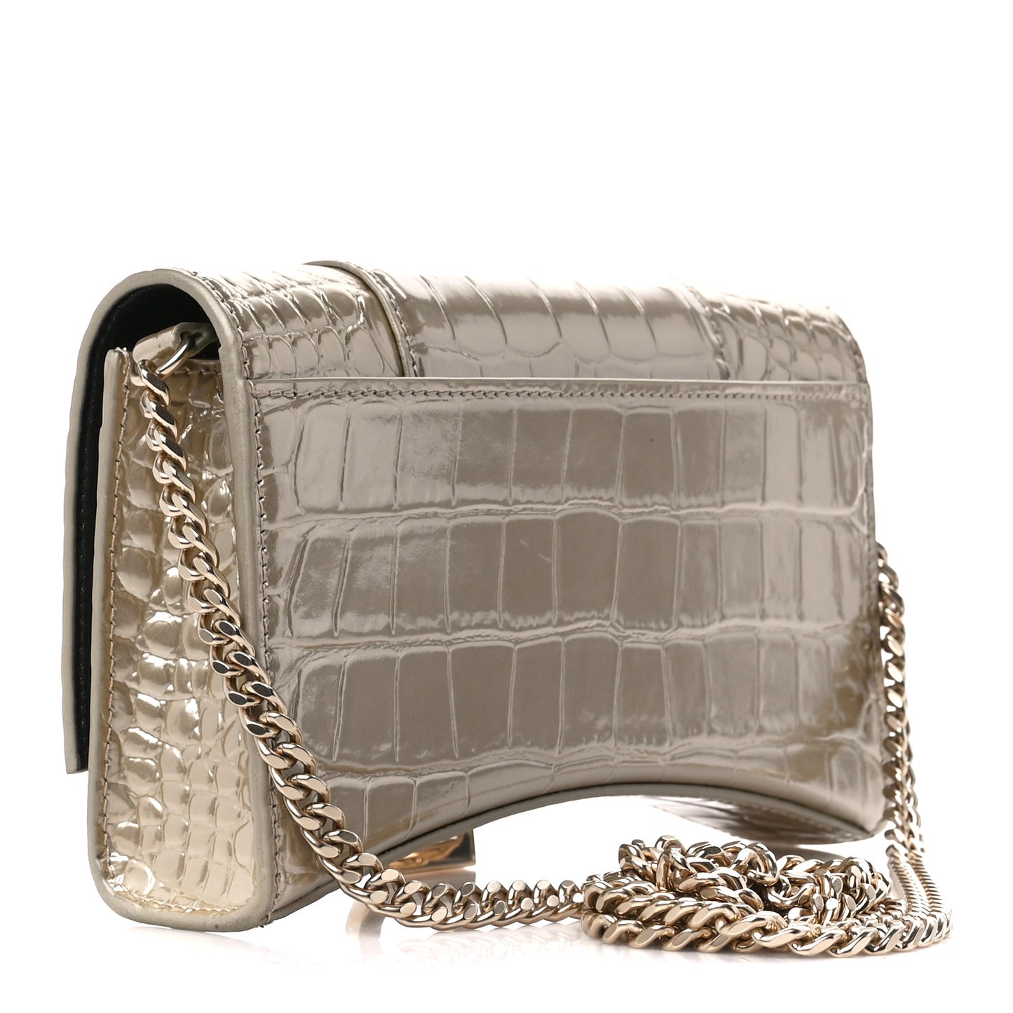 Shiny Calfskin Crocodile Embossed Hourglass Chain Bag Light Gold