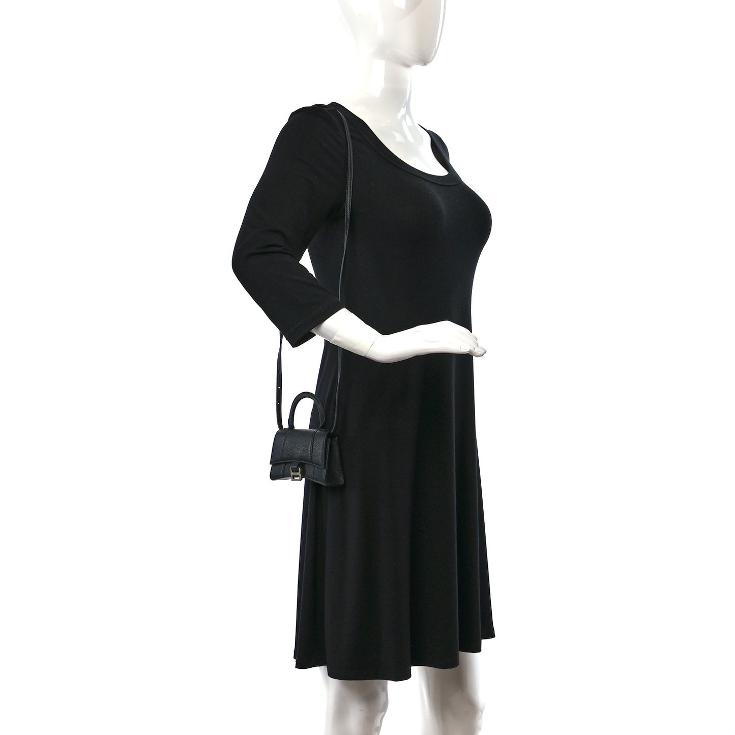 Grained Calfskin Hourglass Top Handle Bag Mini Black