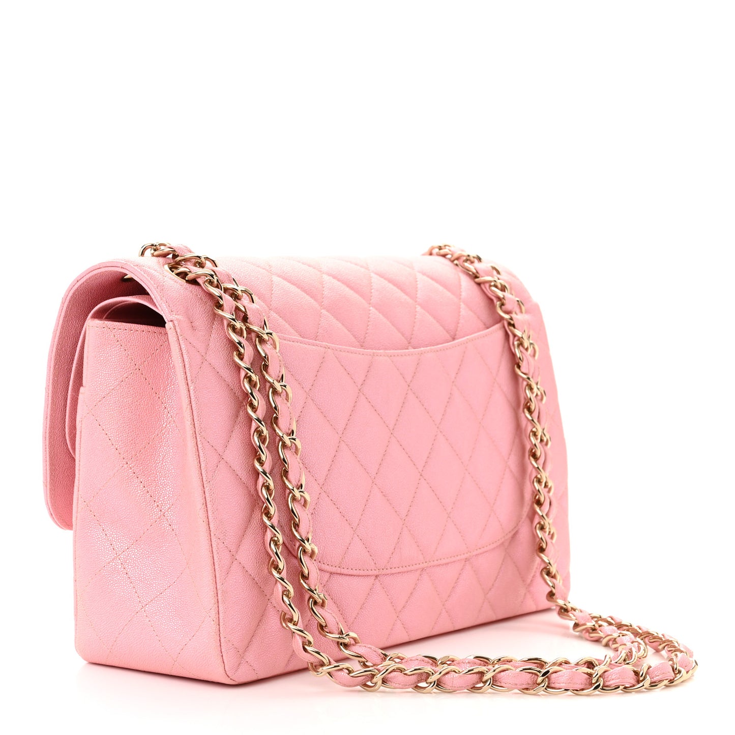 Iridescent Caviar Quilted Jumbo Double Flap Rose Pink