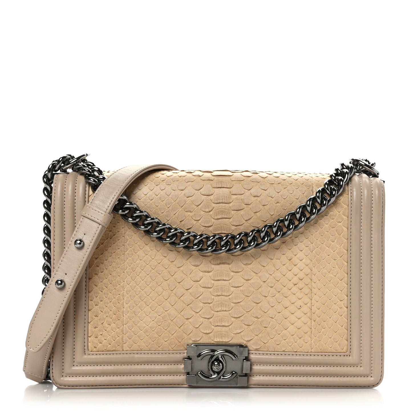 Snakeskin Calfskin New Medium Boy Flap Beige