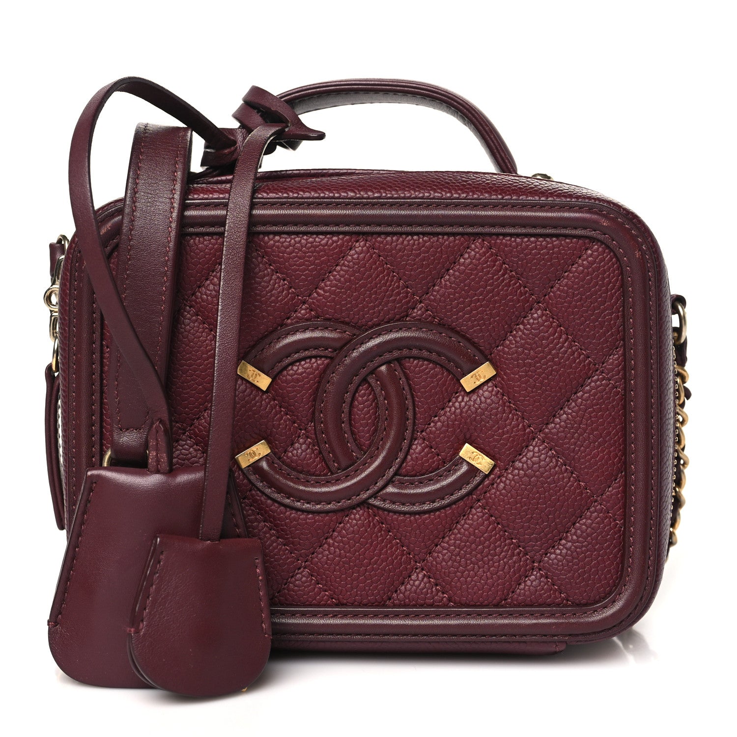 Chanel Caviar Quilted Small CC Filigree Vanity Case Burgundy 1 of 12