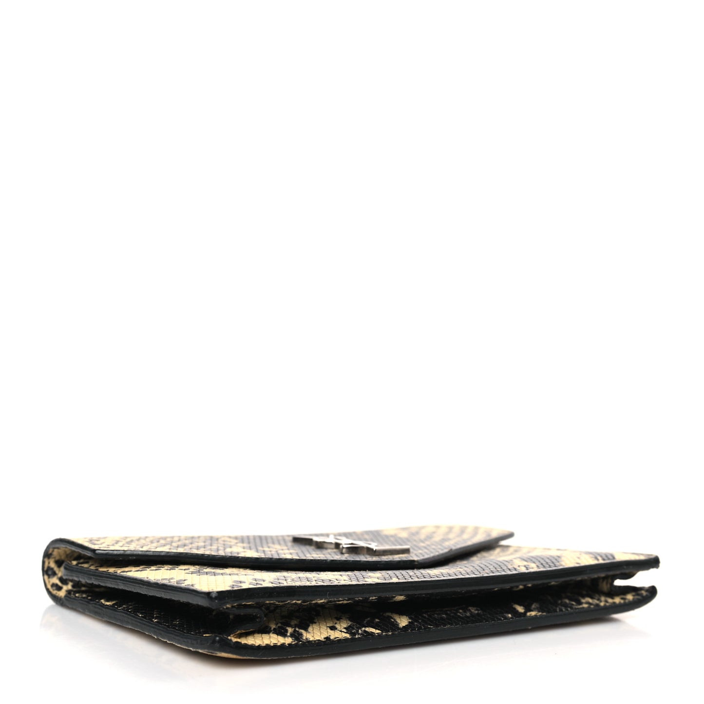 Calfskin Snakeskin Embossed Monogram Envelope Chain Wallet Beige Black