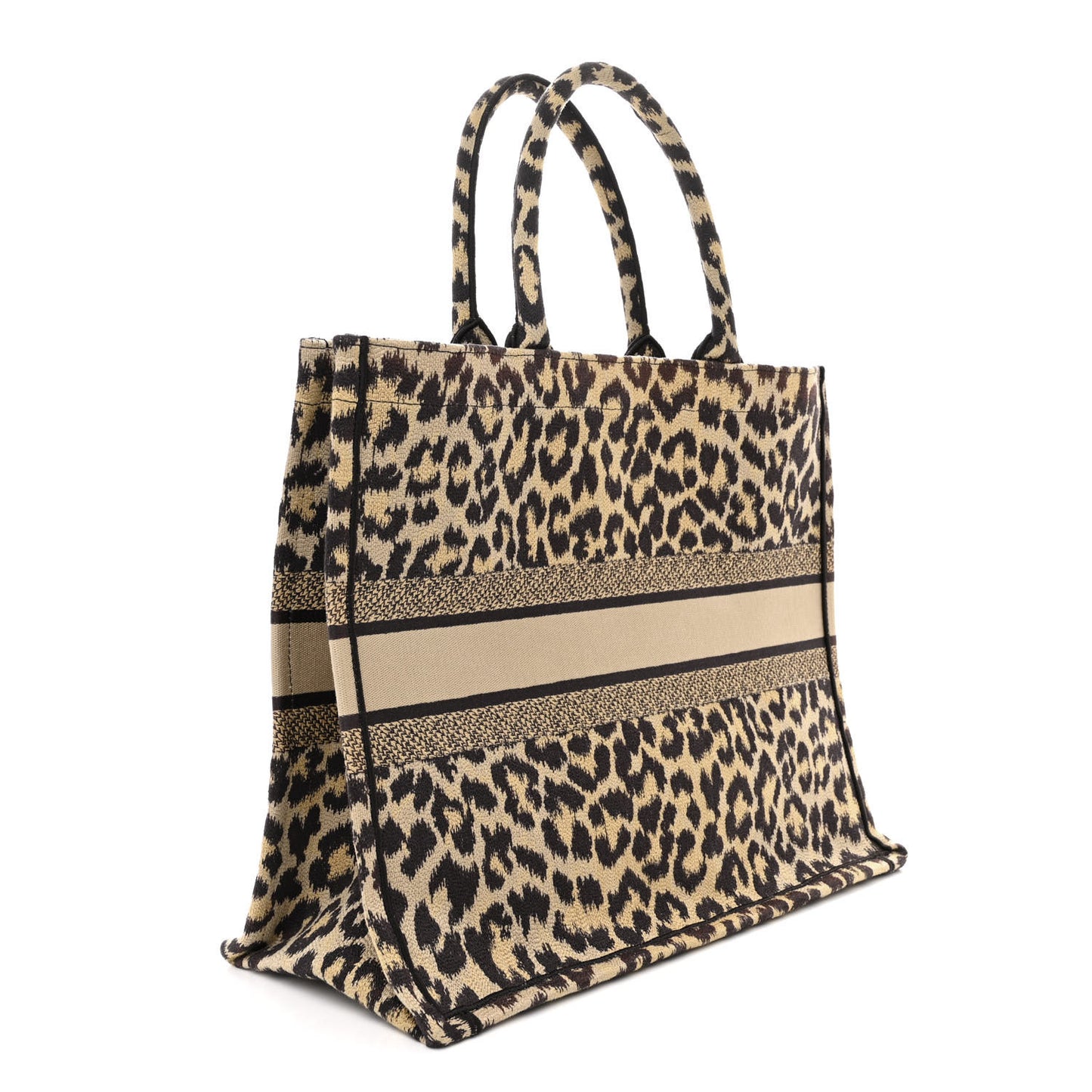 Canvas Mizza Embroidered Large Leopard Book Tote Beige