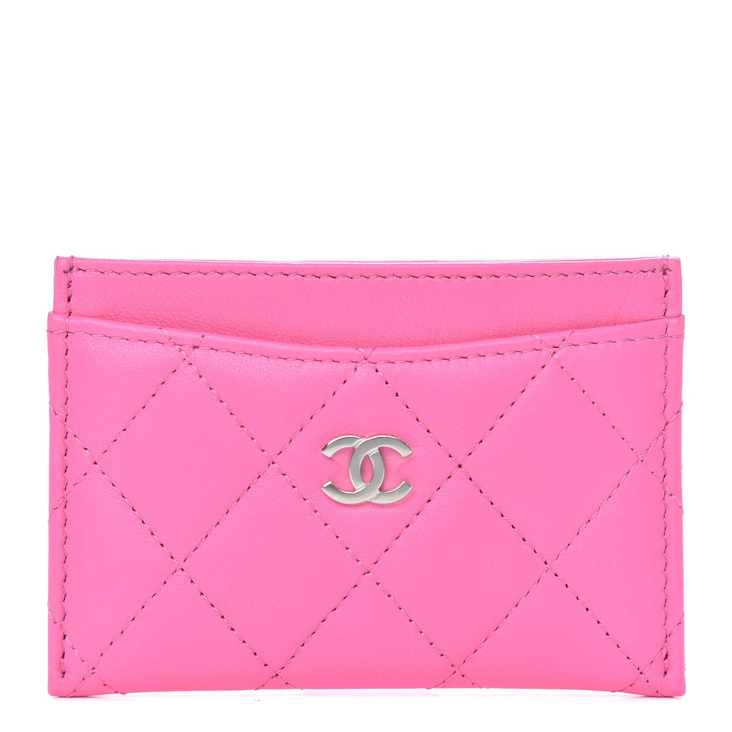 Lambskin Quilted Card Holder Neon Pink