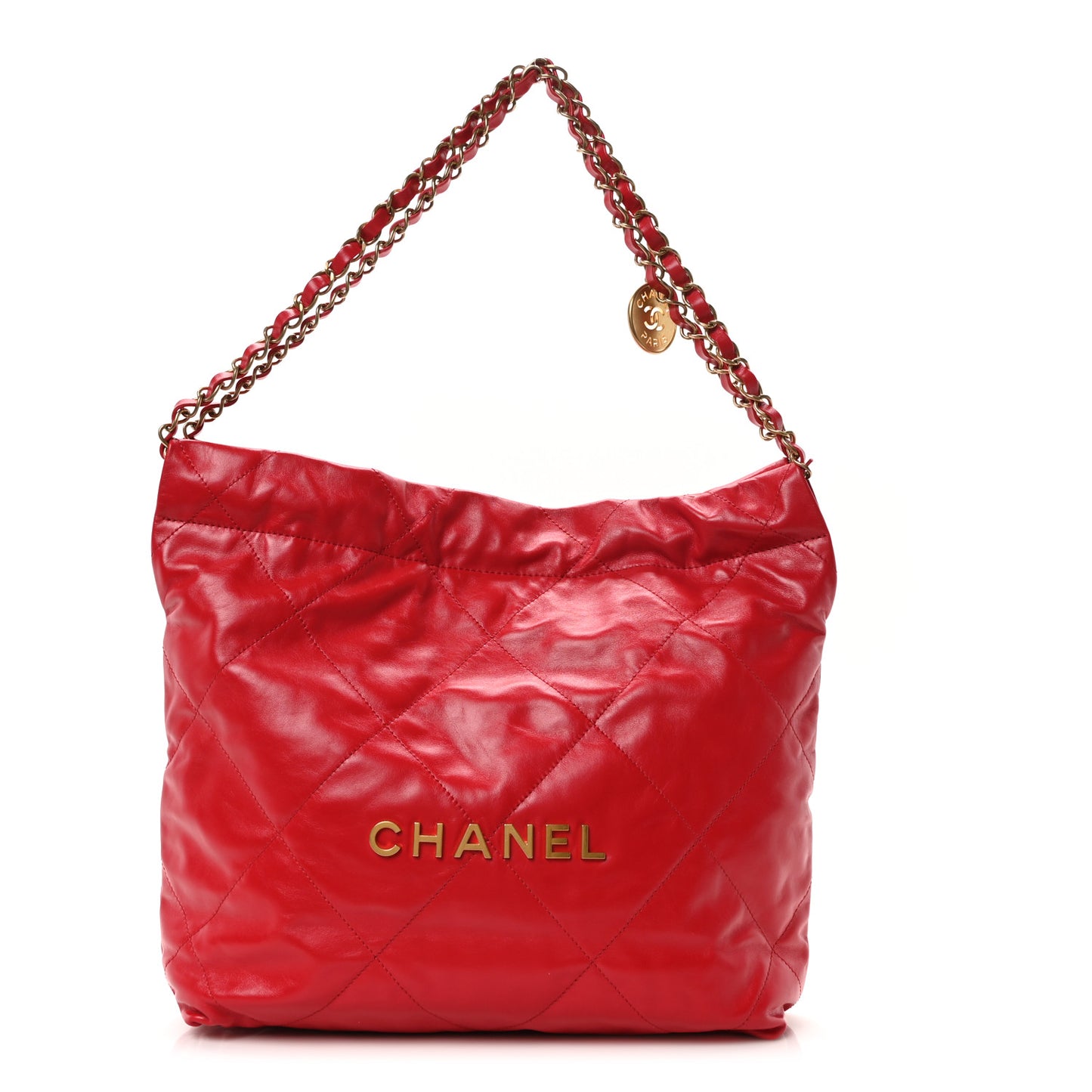 Shiny Calfskin Quilted Small Chanel 22 Red
