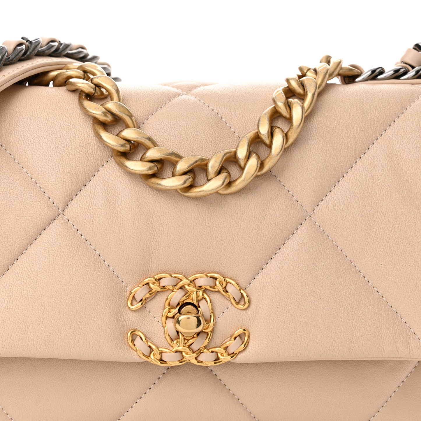 Goatskin Quilted Medium Chanel 19 Flap Light Beige