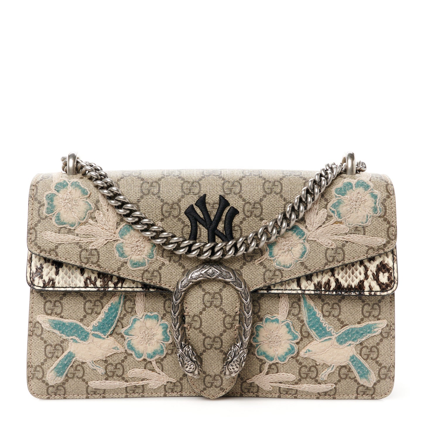 X MLB GG Supreme Monogram Snakeskin NY Yankees Patch Embroidered Small Dionysus Shoulder Bag