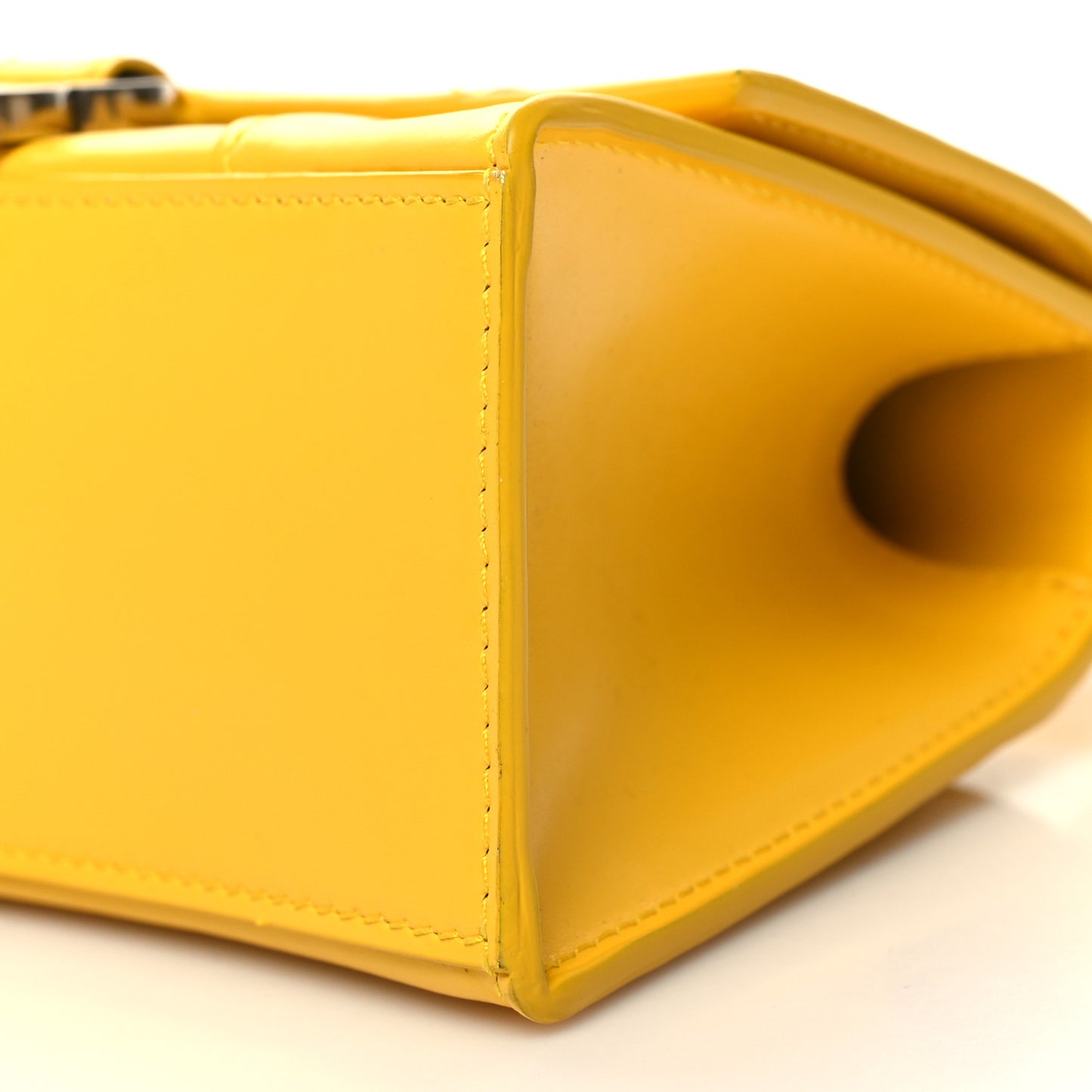 Shiny Box Calfskin Hourglass Top Handle Bag XS Yellow