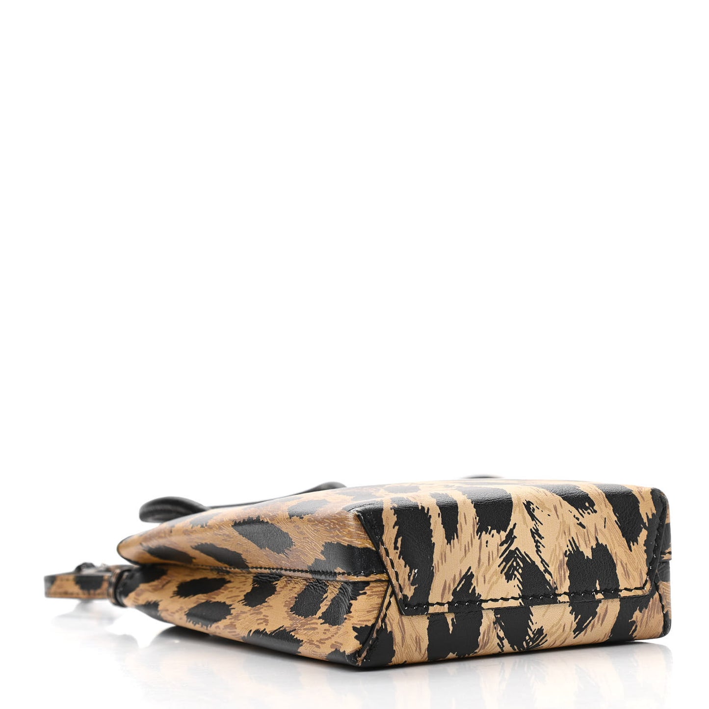 Smooth Calfskin Leopard Print Logo Shopping Phone Holder Bag Beige Black