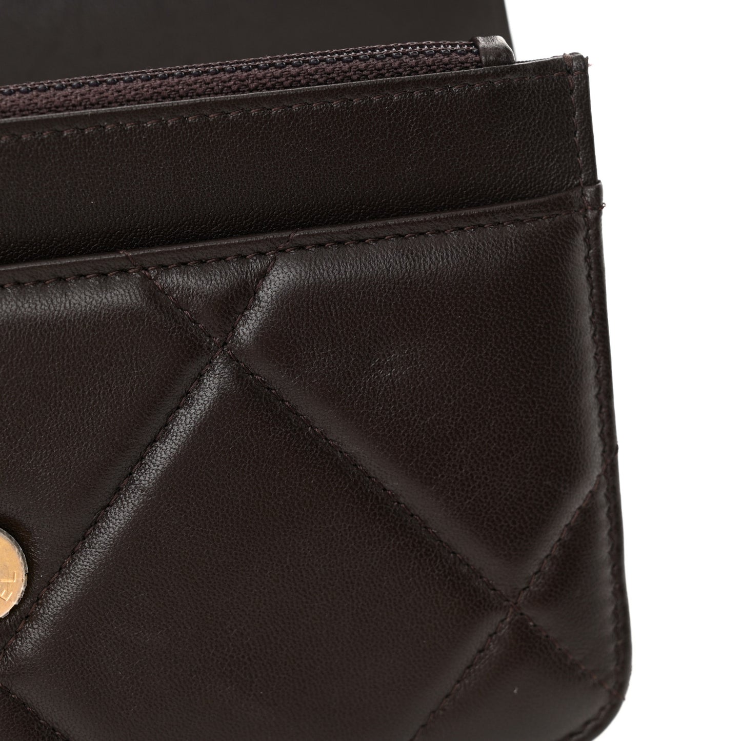 Lambskin Quilted Chanel 19 Wallet On Chain WOC Dark Brown