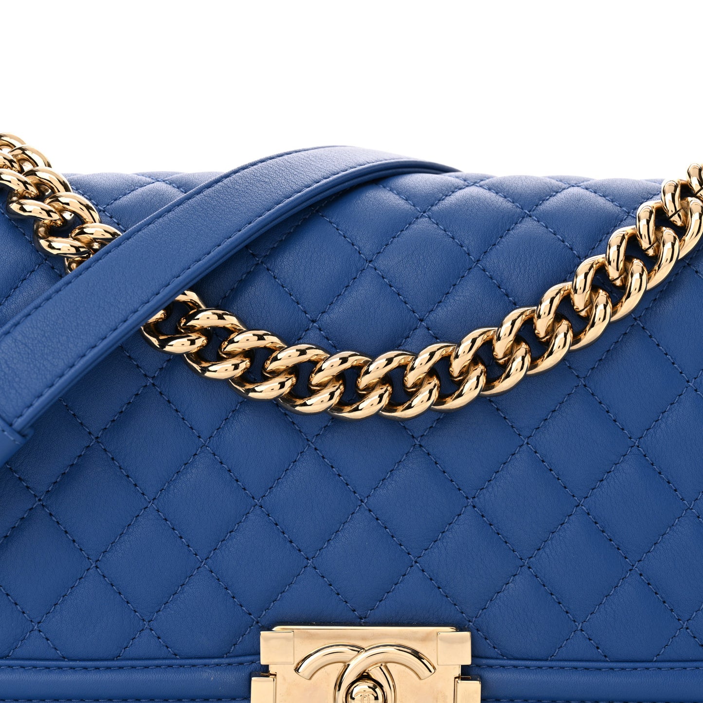 Calfskin Quilted Medium Boy Flap Blue