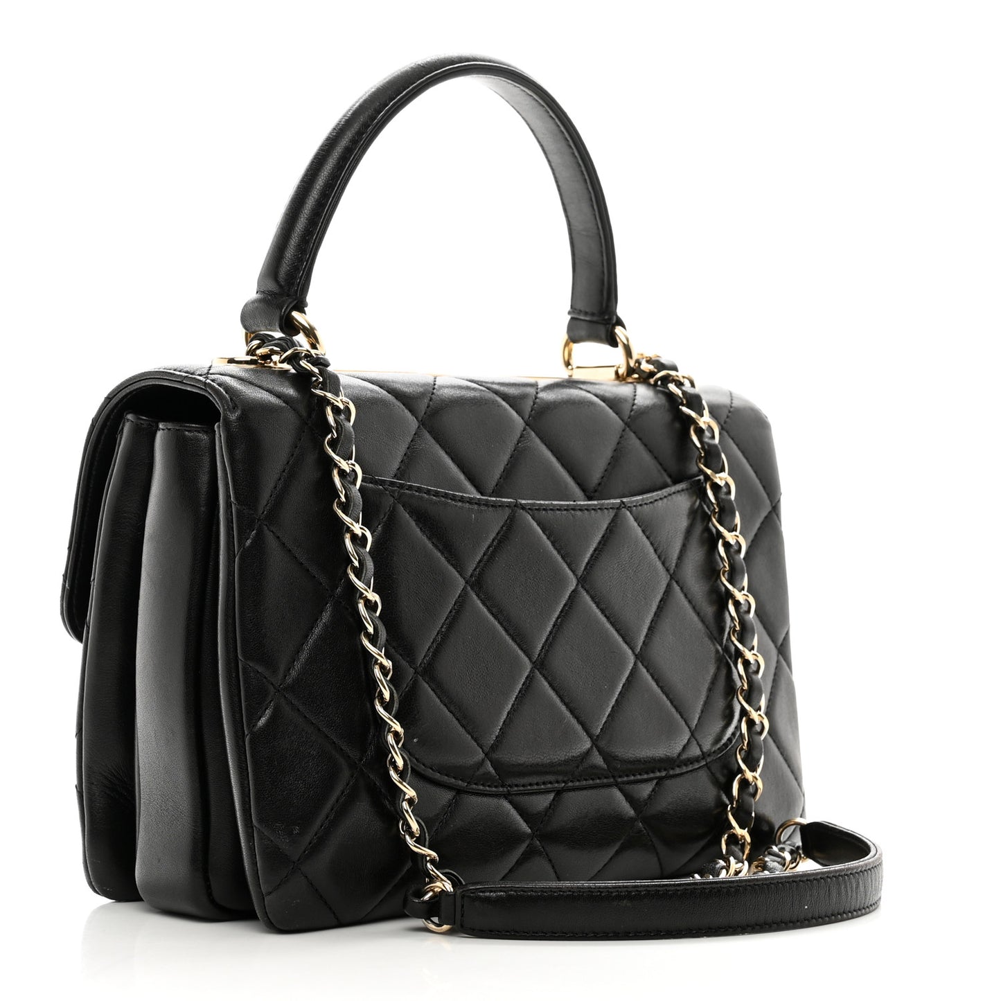 Lambskin Quilted Small Trendy CC Dual Handle Flap Bag Black