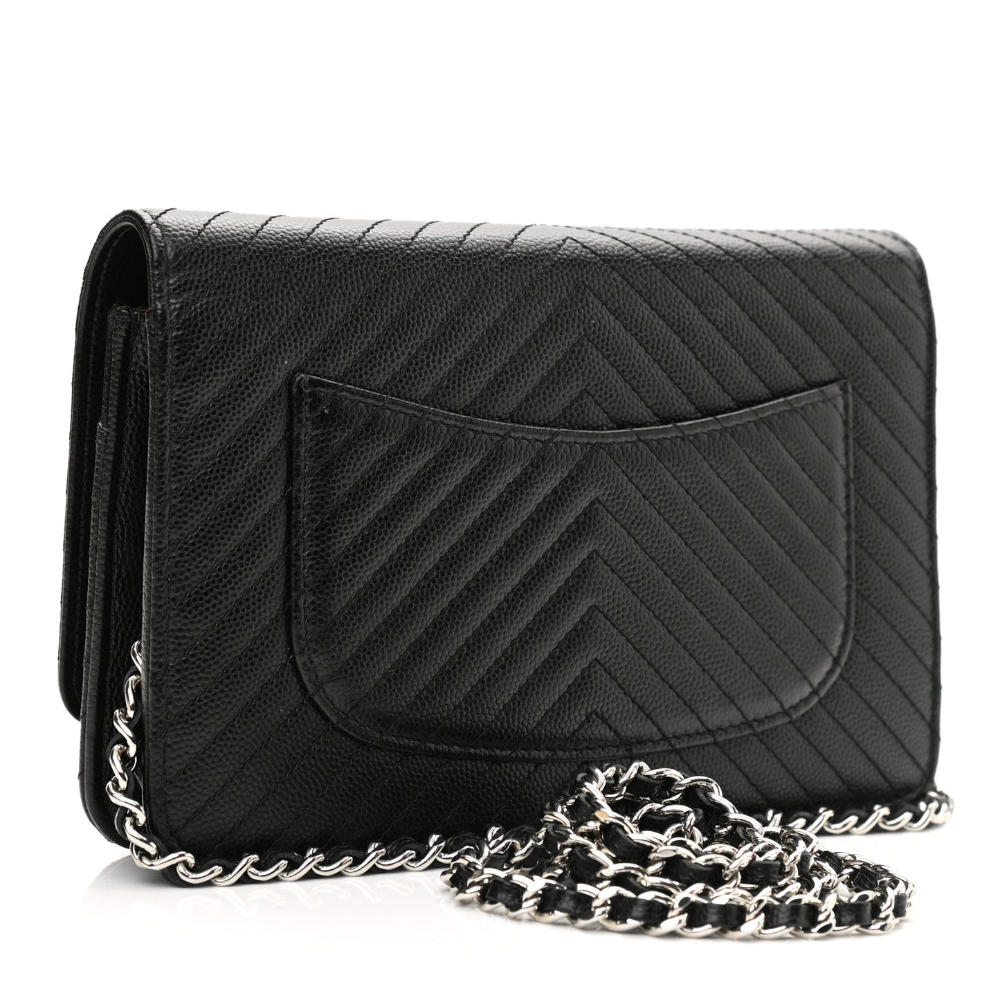 Caviar Chevron Quilted Wallet On Chain WOC Black