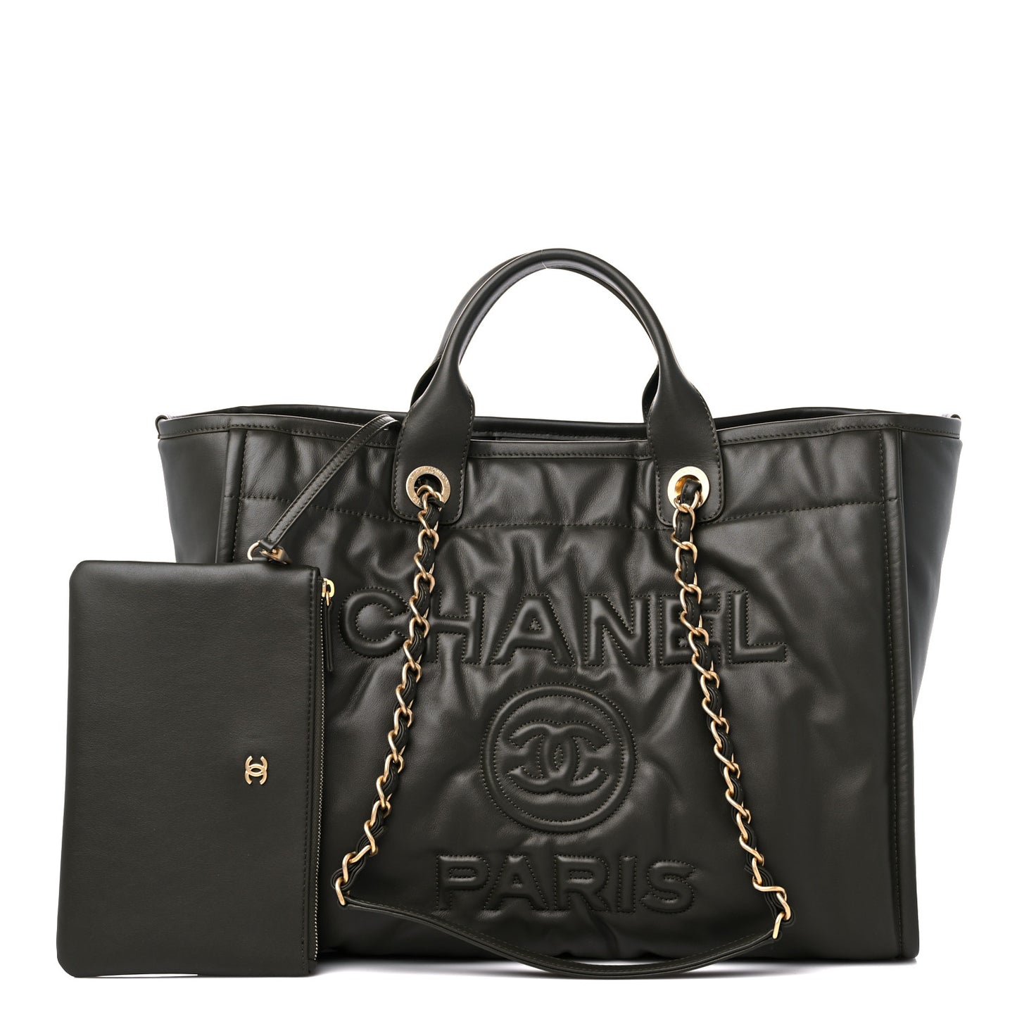 Calfskin Embossed Medium Deauville Tote Khaki