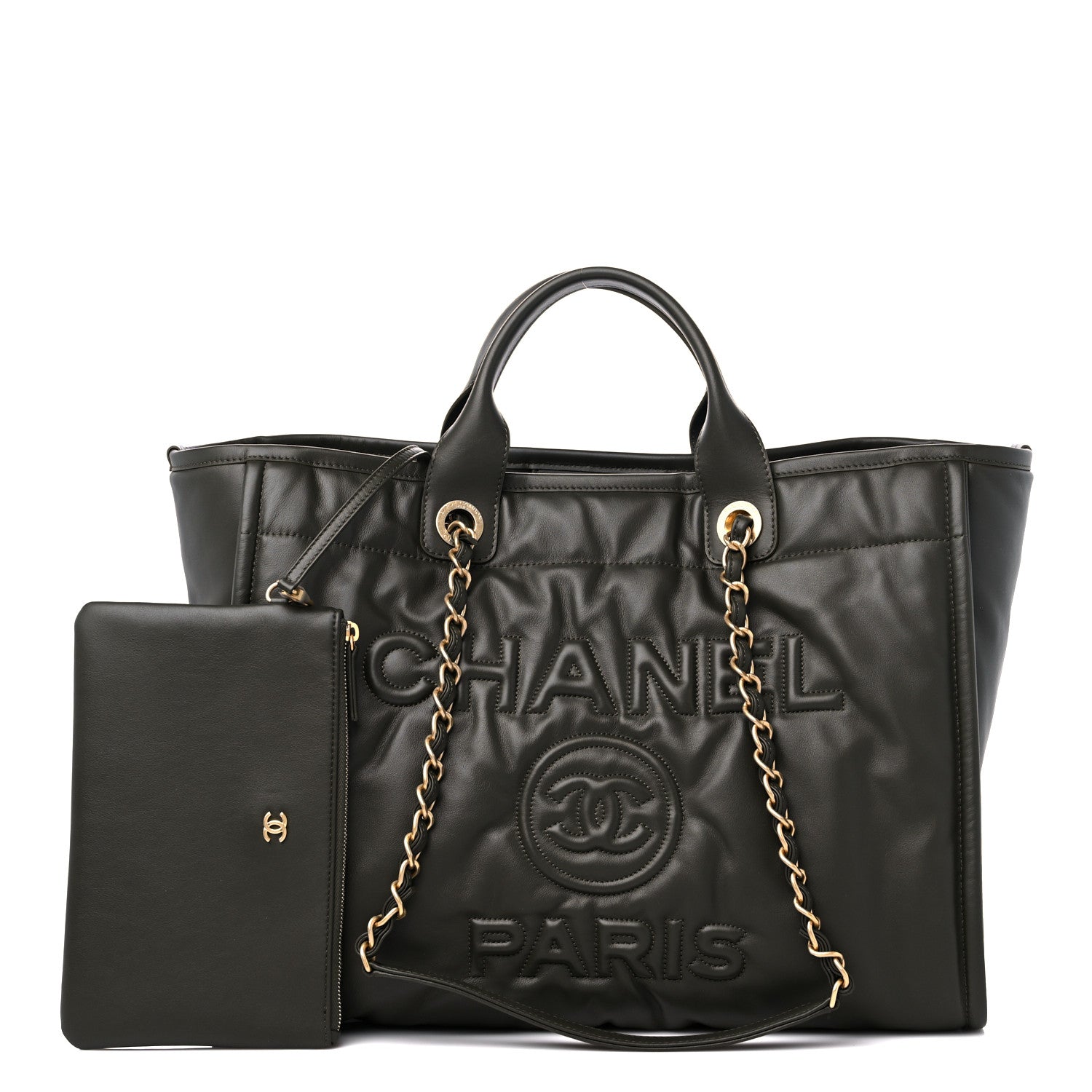 Chanel Calfskin Embossed Medium Deauville Tote Khaki 1 of 12