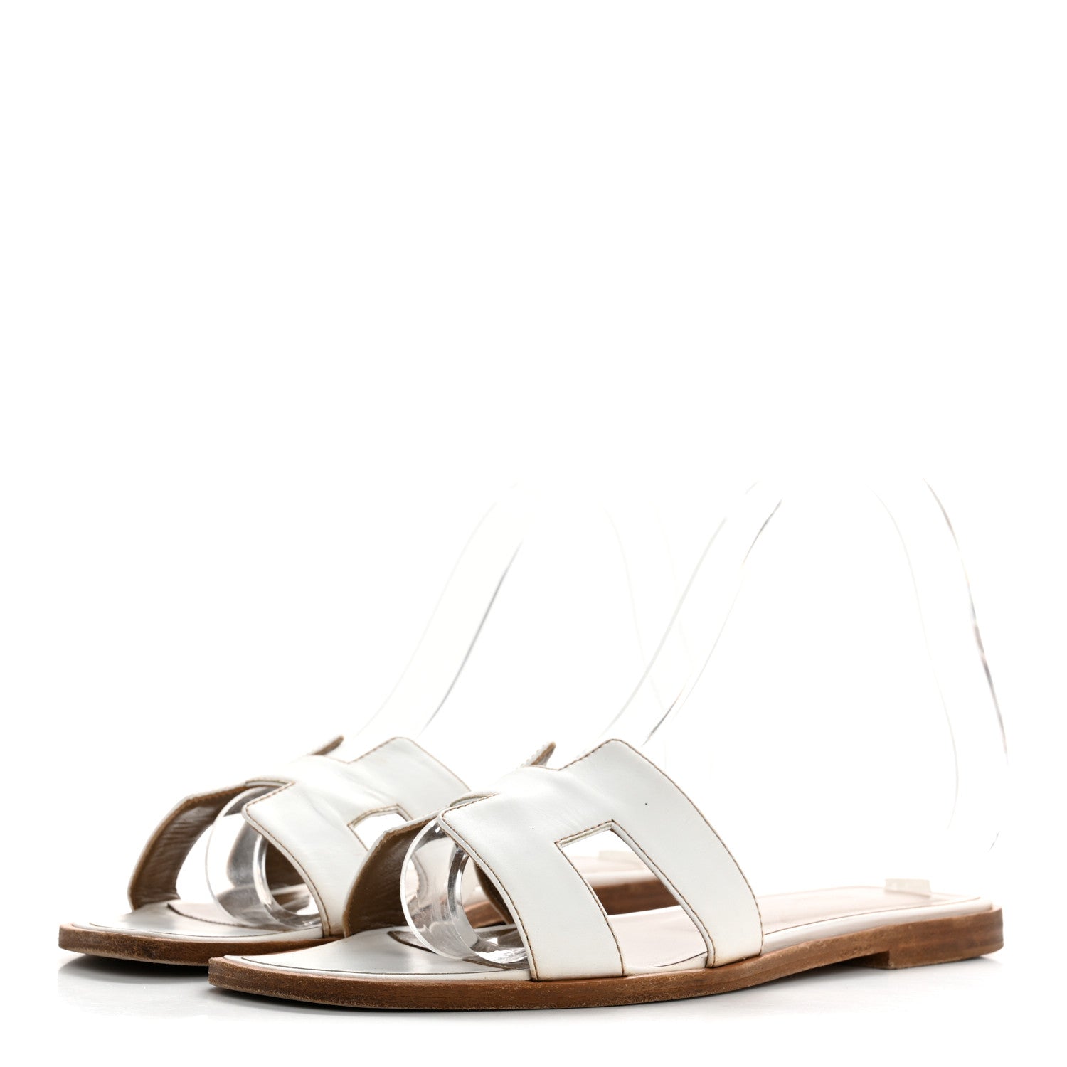 Hermes Box Calfskin Oran Sandals 37 White 4 of 12