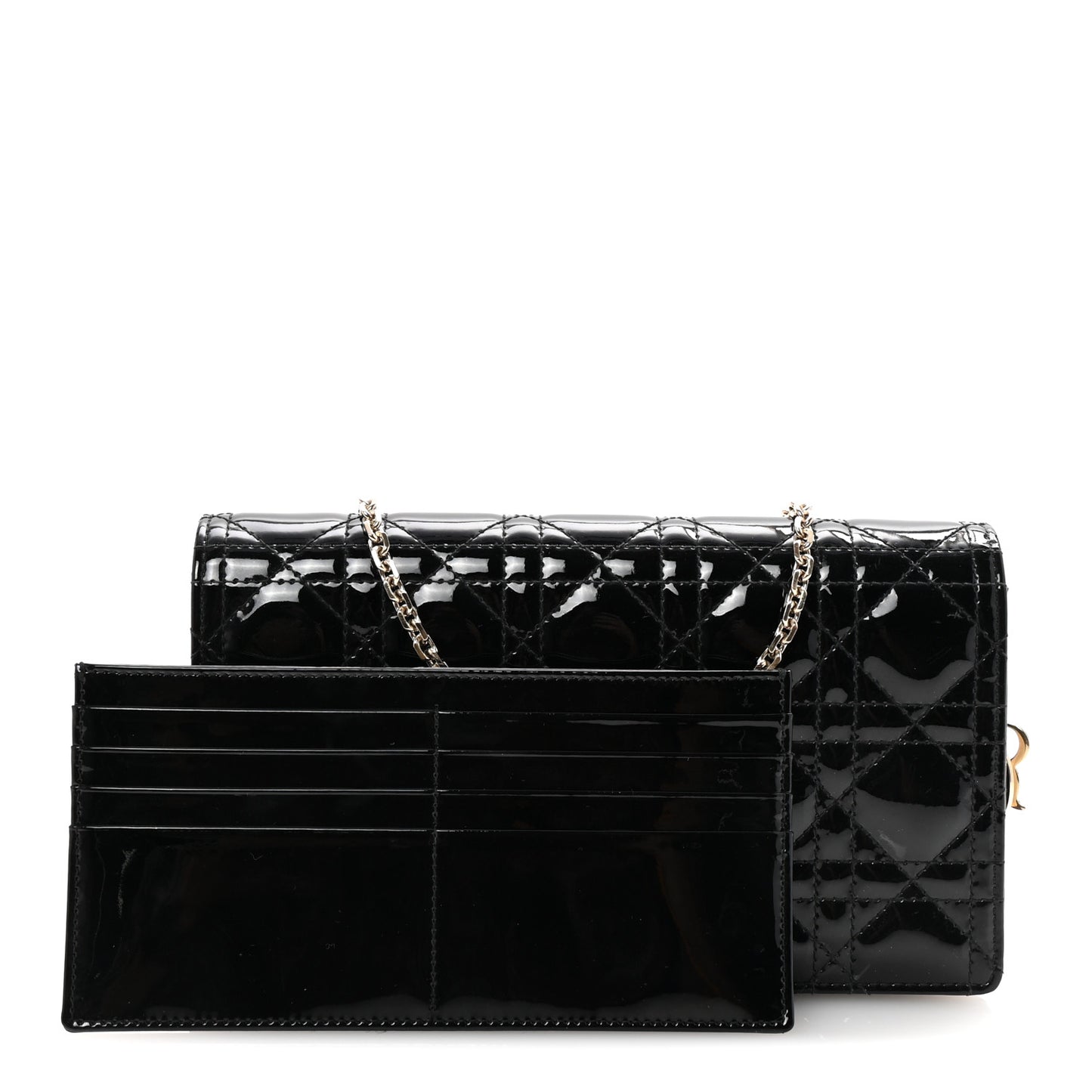 Patent Cannage Lady Dior Chain Wallet Black