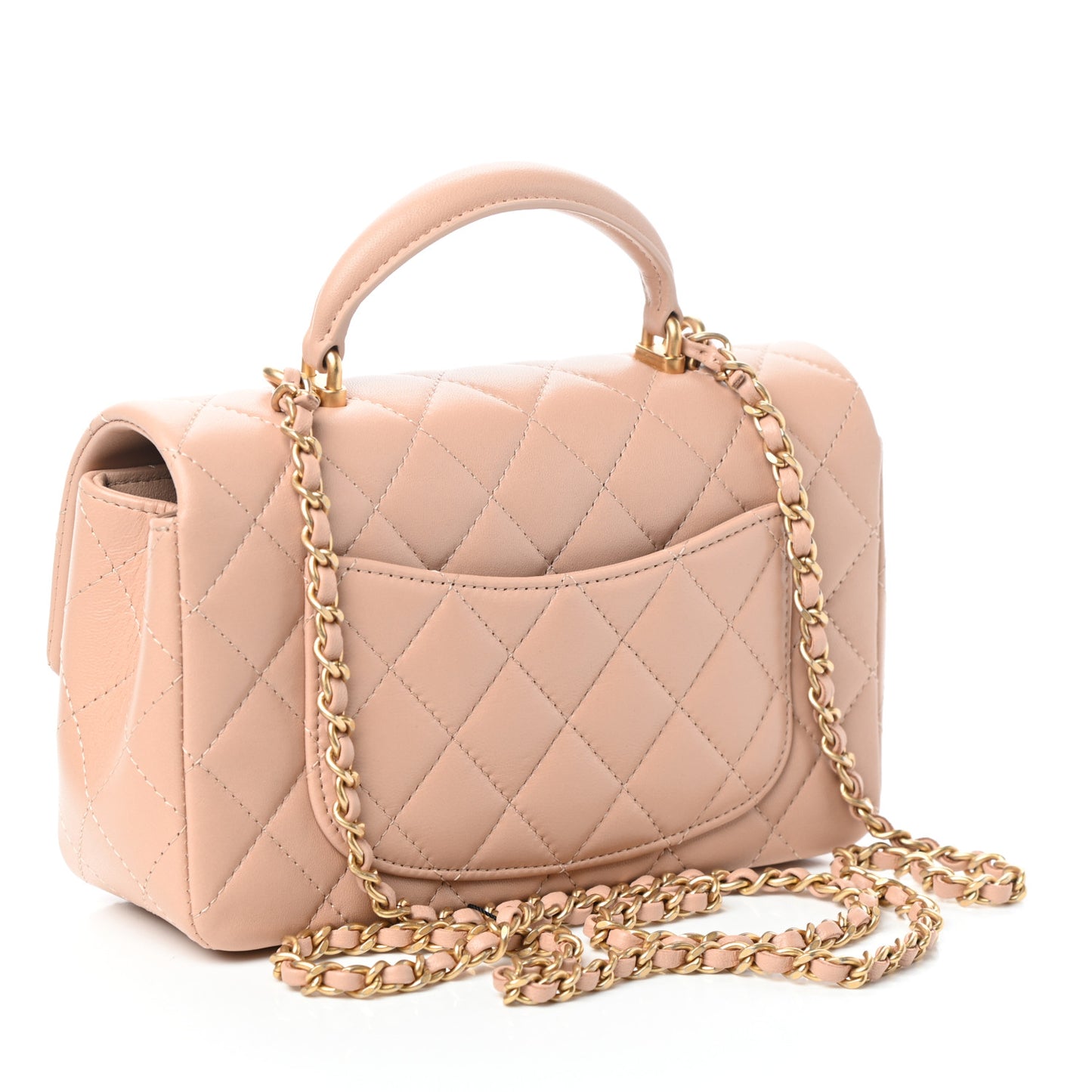 Lambskin Quilted Mini Top Handle Rectangular Flap Beige