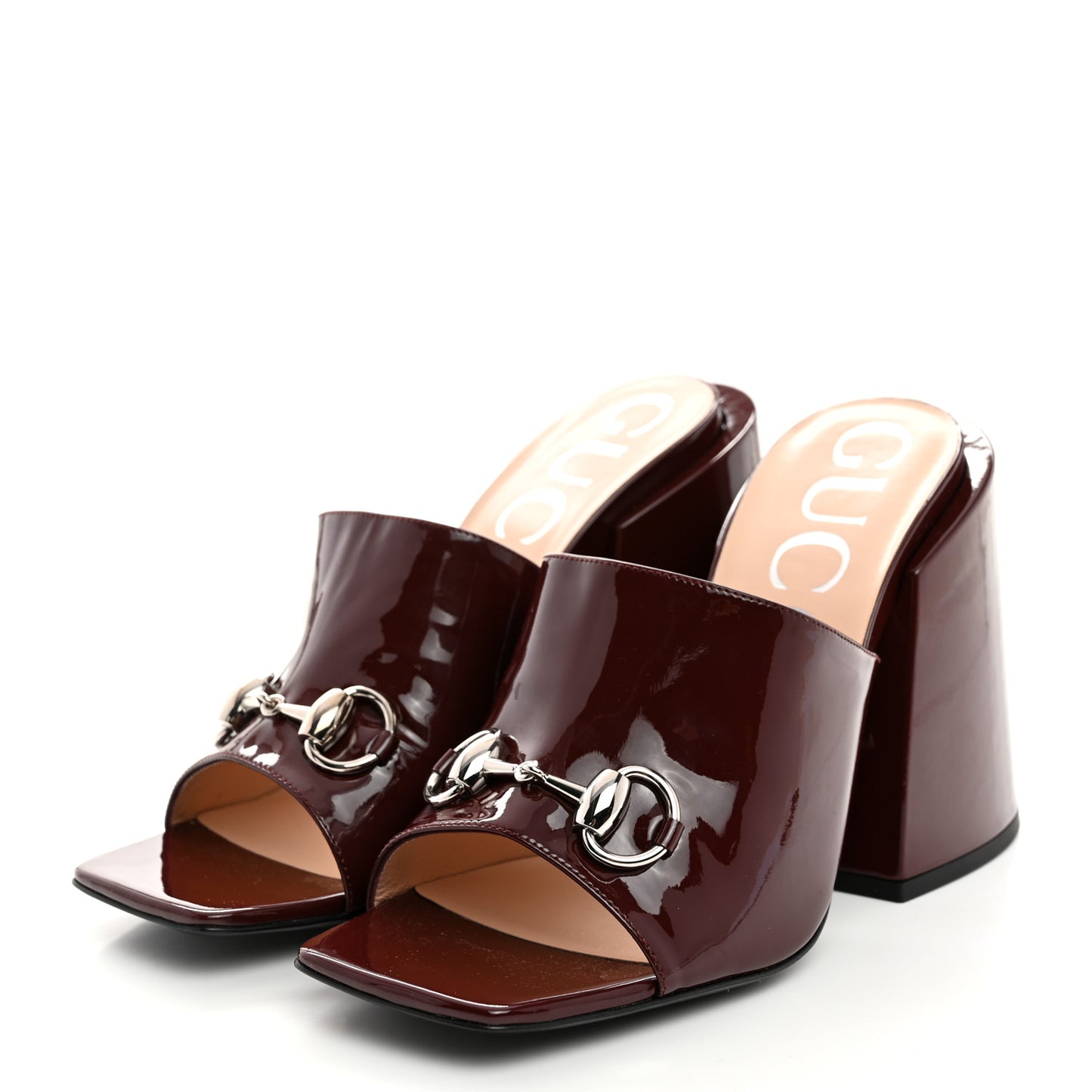 Patent Lexi Horsebit High-Heel Slide Sandals 39 Bordeaux
