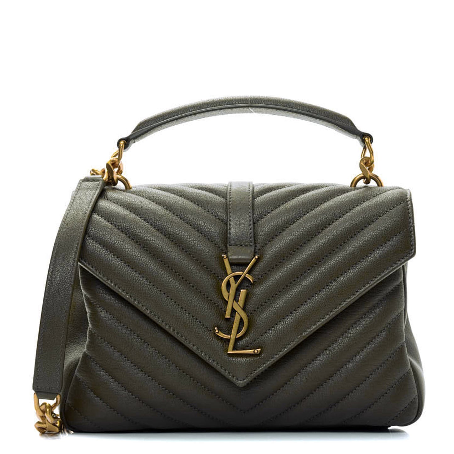 Sheepskin Matelasse Chevron Monogram Medium College Bag Military Olive