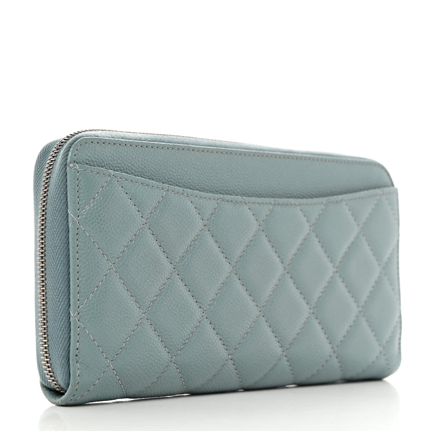 Caviar Quilted Large Gusset Zip Around Wallet Light Blue