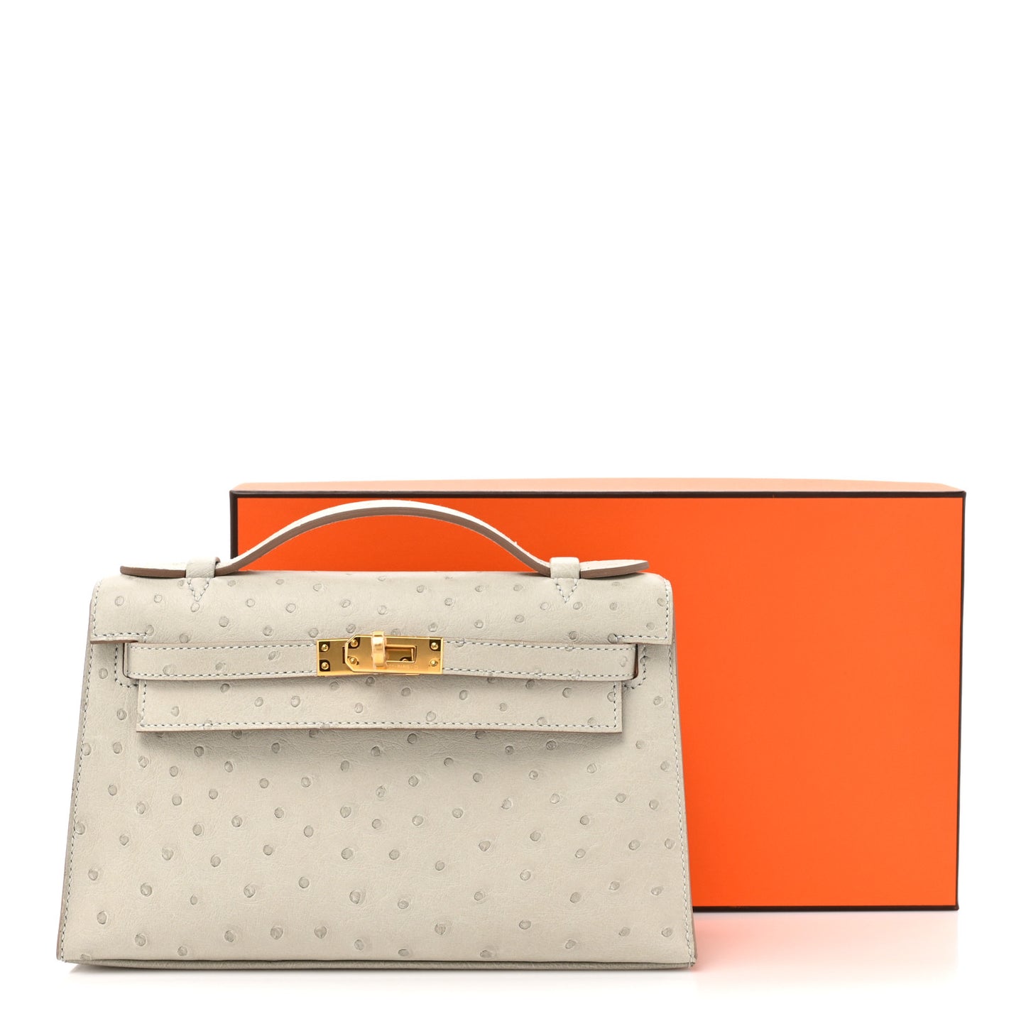 Ostrich Kelly Pochette Clutch Gris Perle