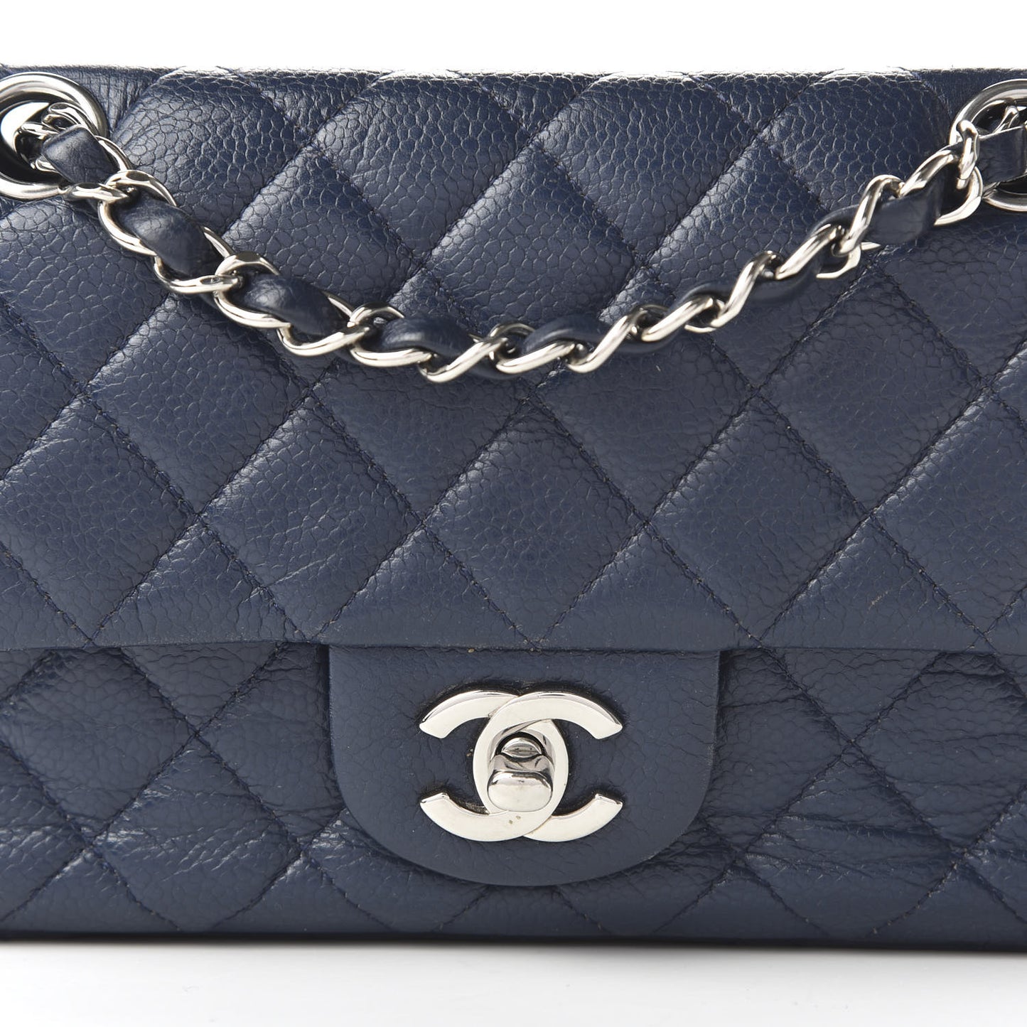 Caviar Quilted Mini Rectangular Flap Navy