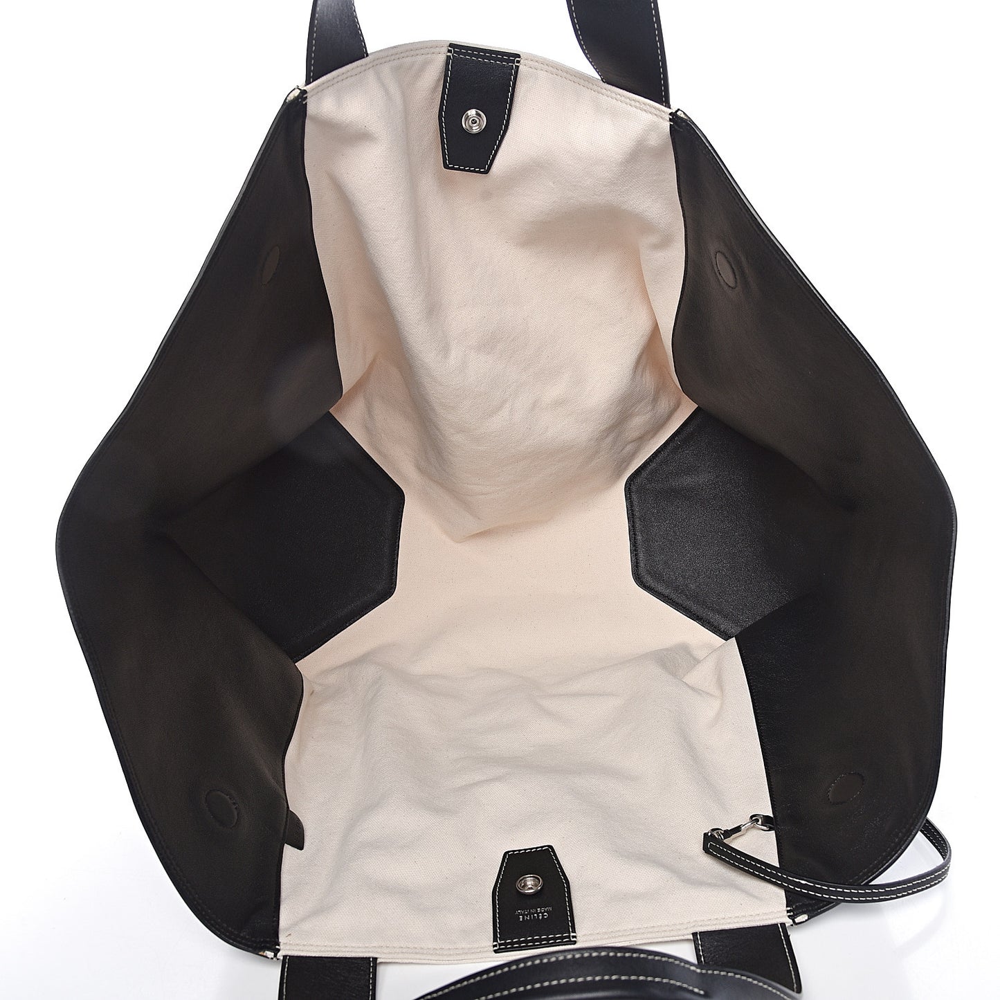 Canvas Smooth Calfskin Frame Tote Black White