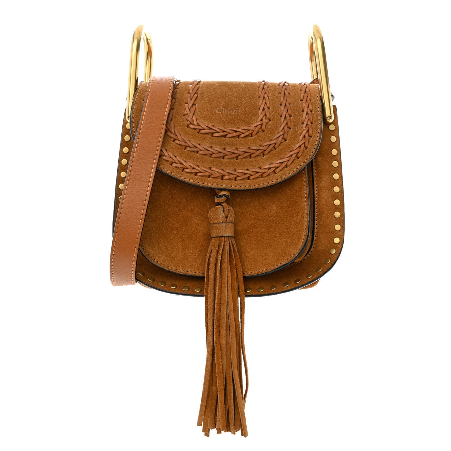 Suede Calfskin Braided Mini Hudson Shoulder Bag Caramel