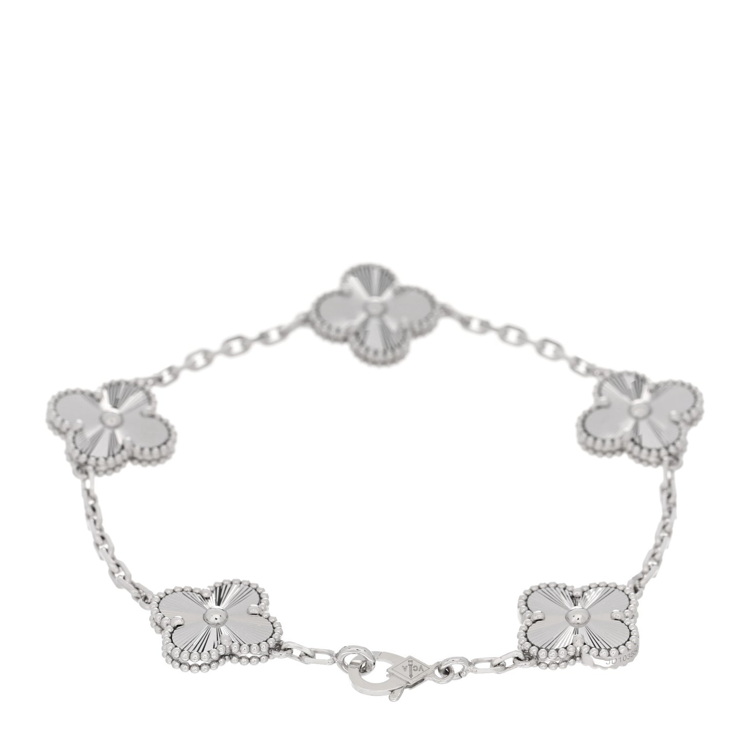 18K White Gold 5 Motifs Guilloche Vintage Alhambra Bracelet