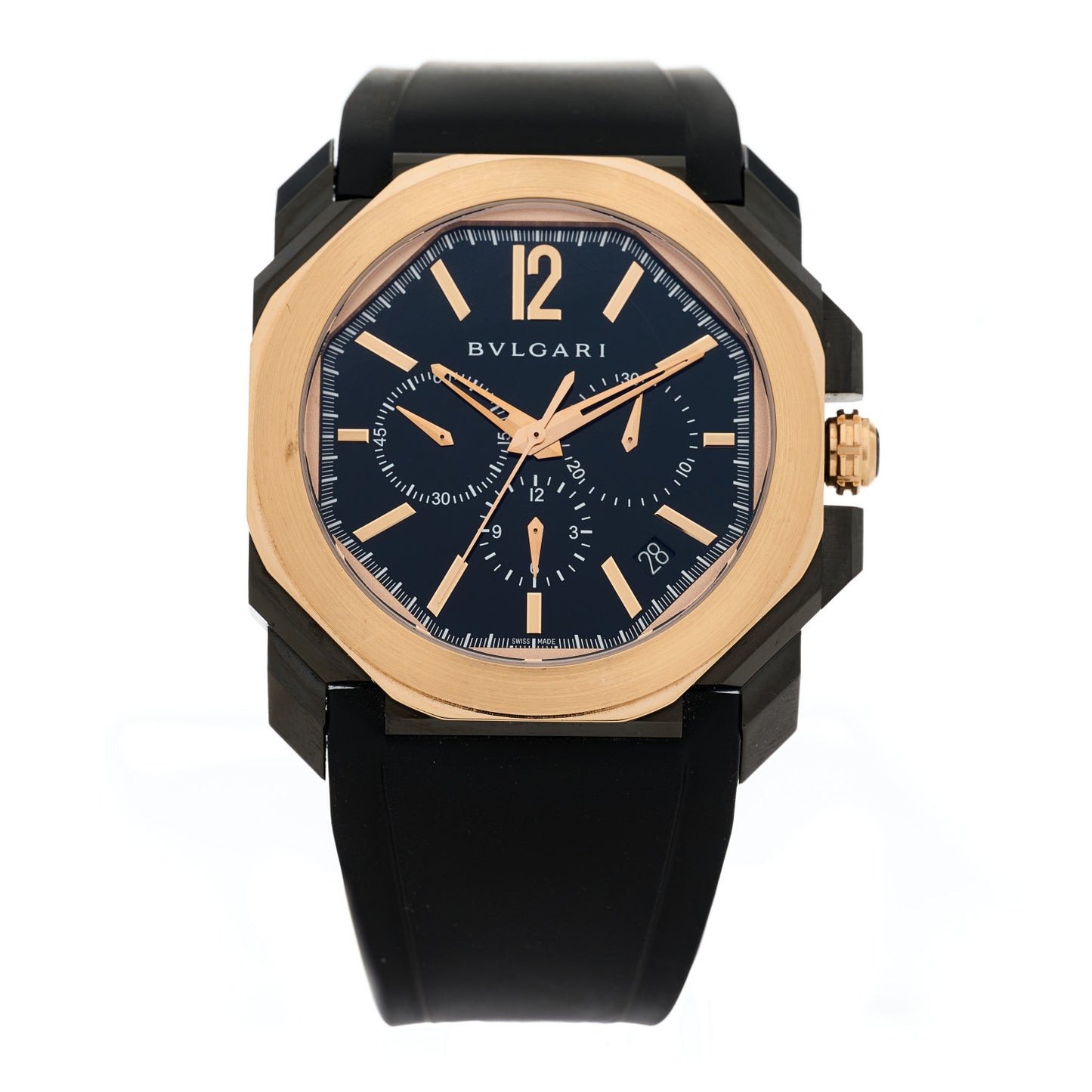 Ceramic 18K Yellow Gold Rubber 41mm Octo Automatic Watch Black