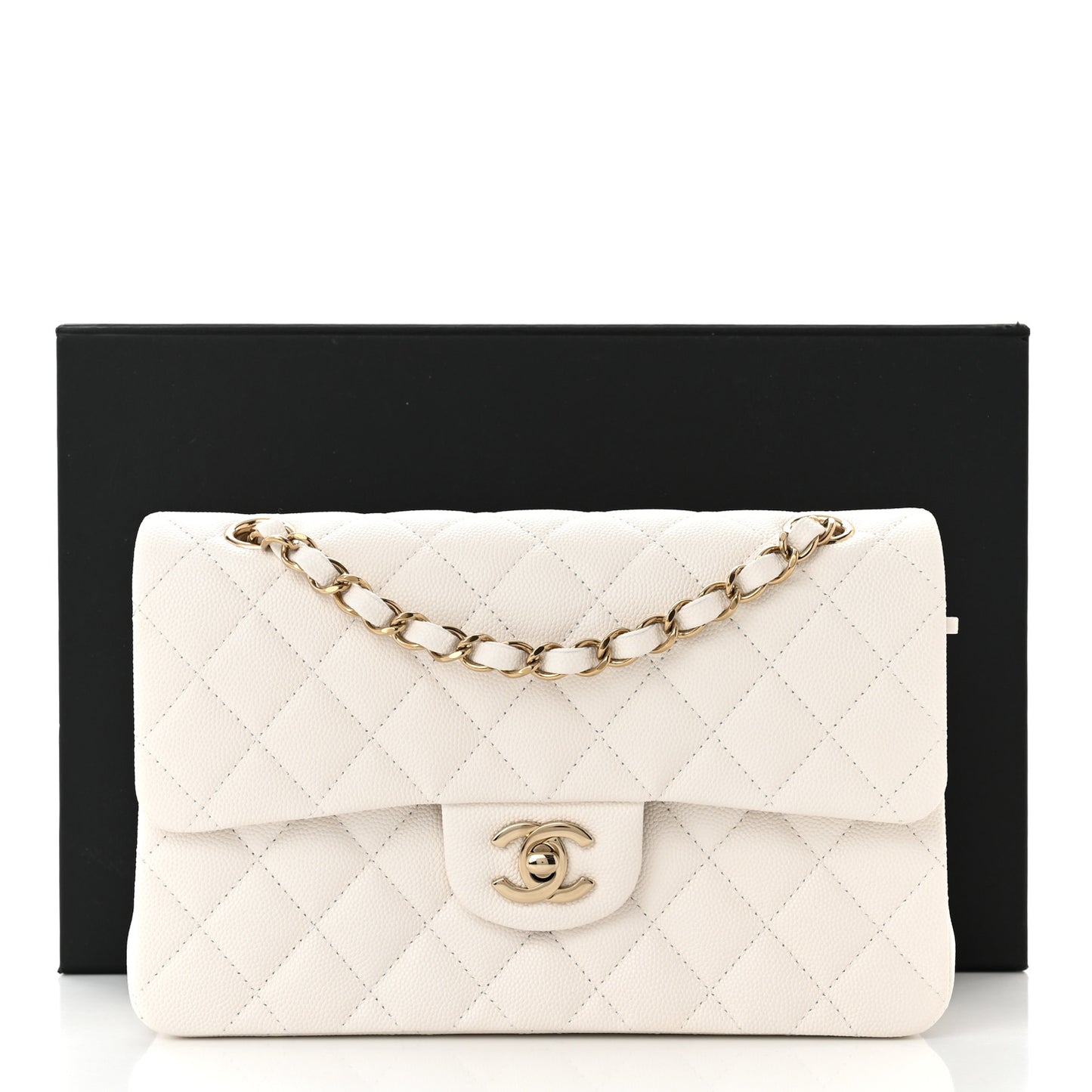 Caviar Quilted Small Double Flap White